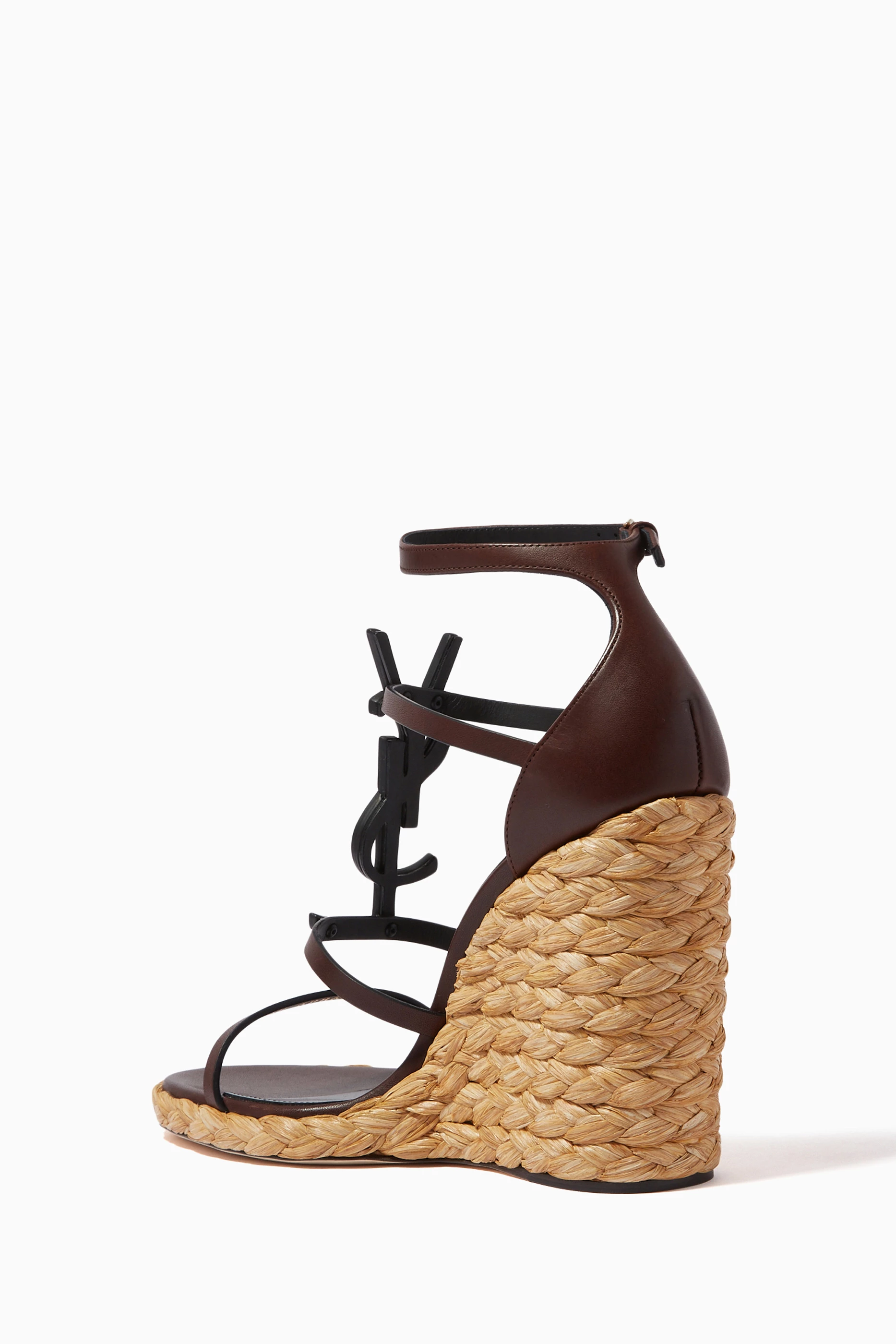 Buy SAINT LAURENT Brown Cassandra Espadrilles Wedges in Leather