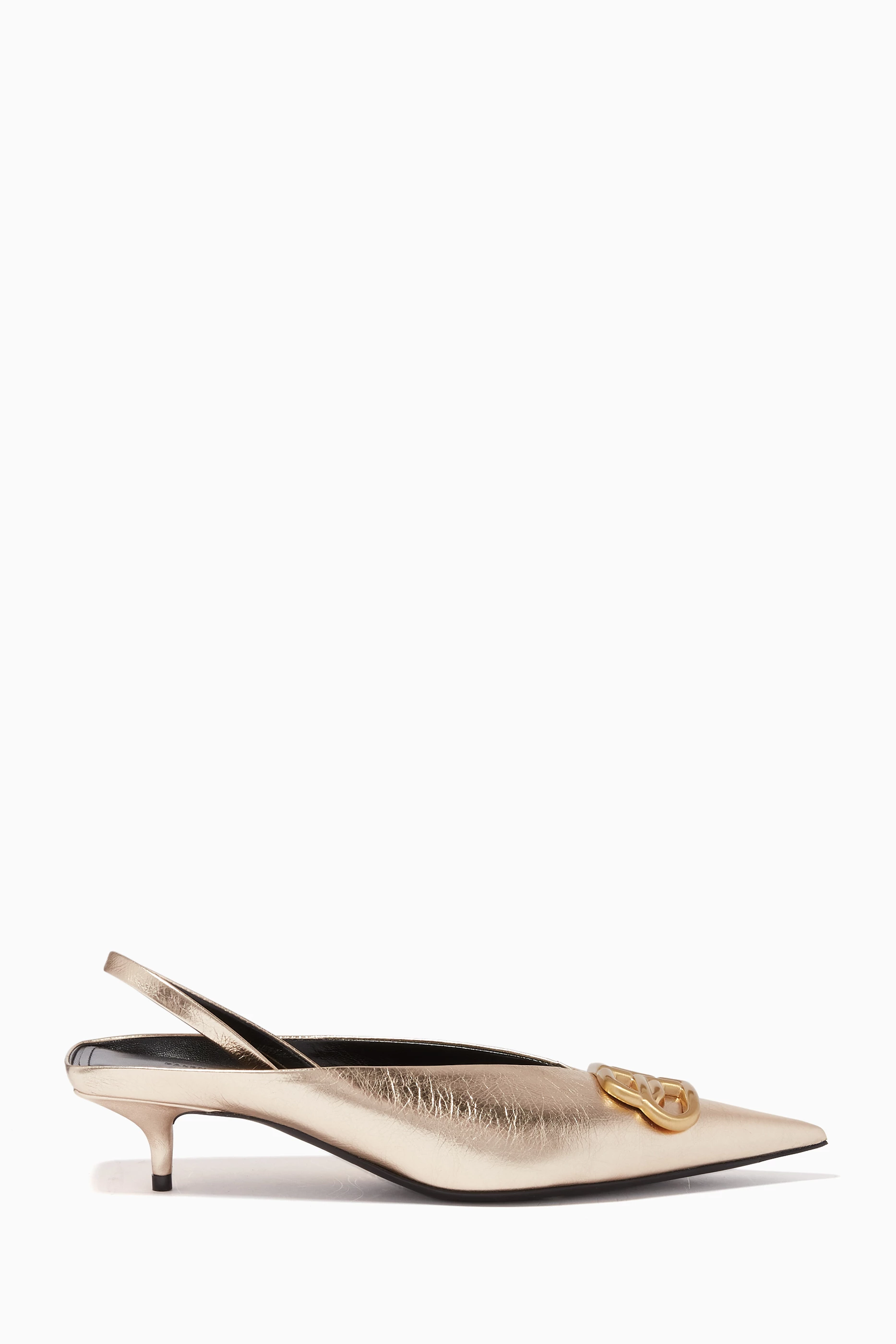 Buy Balenciaga Gold BB 40 Slingback Knife Pumps in Metallic