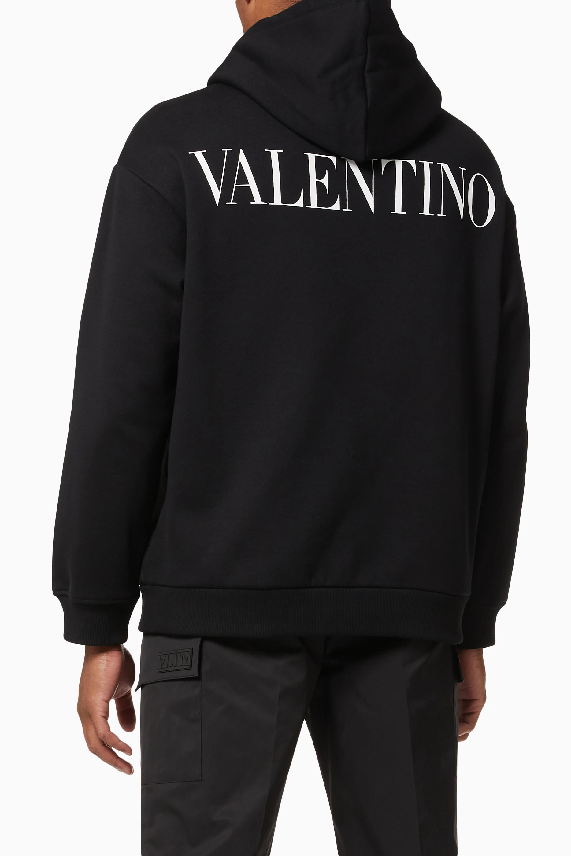 Buy Valentino Garavani Black Hooded Sweatshirt in Cotton Blend for