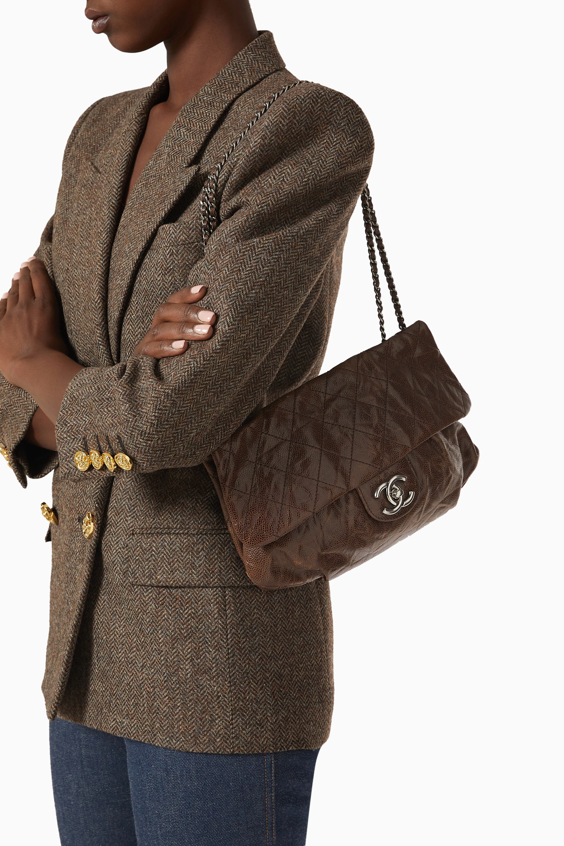 Buy Chanel Pre Loved Brown Medium Elastic Flap Bag in Glazed