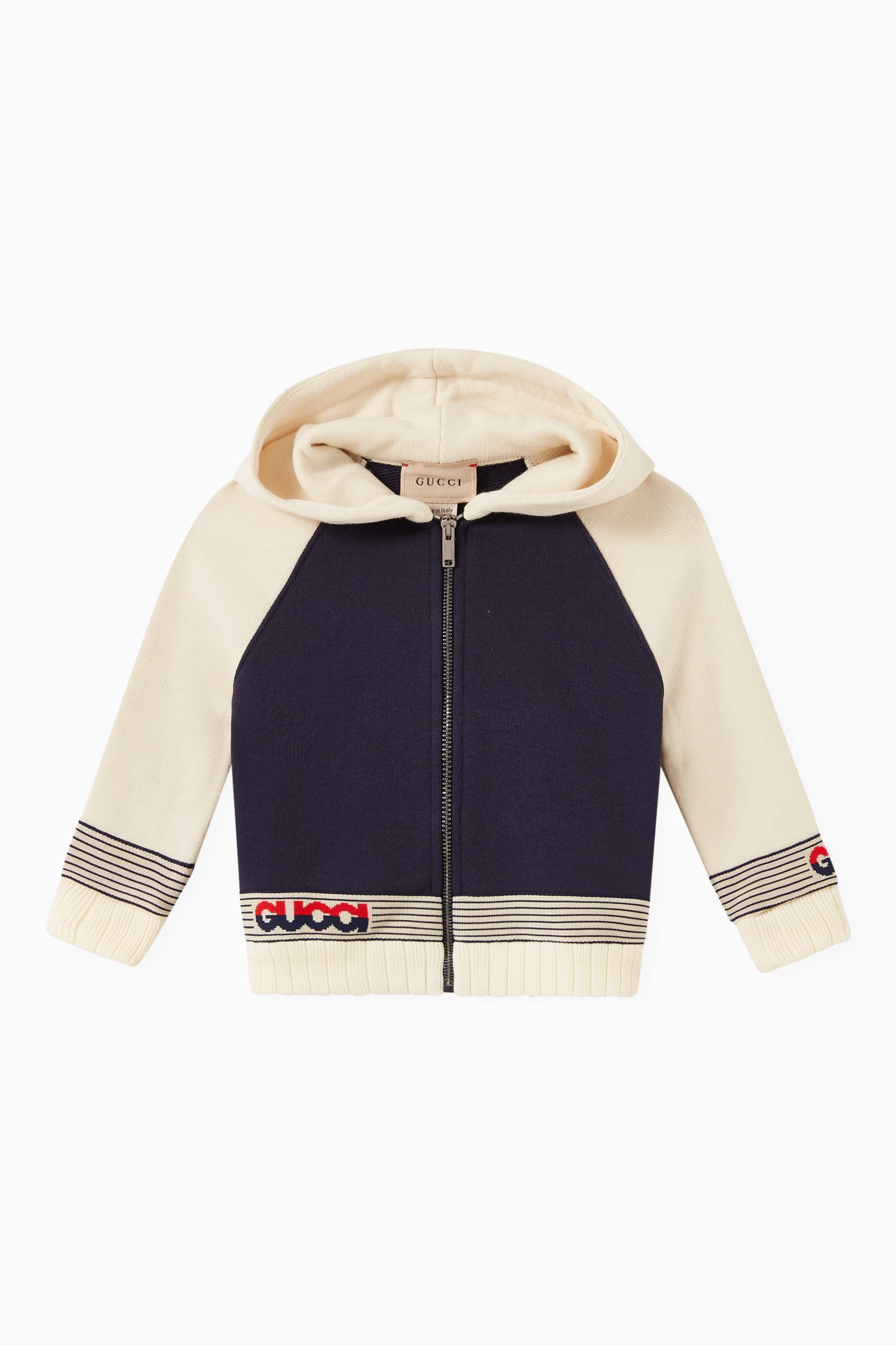 Buy Gucci Blue Logo Detail Hoodie in Jersey for Baby Boys in Saudi