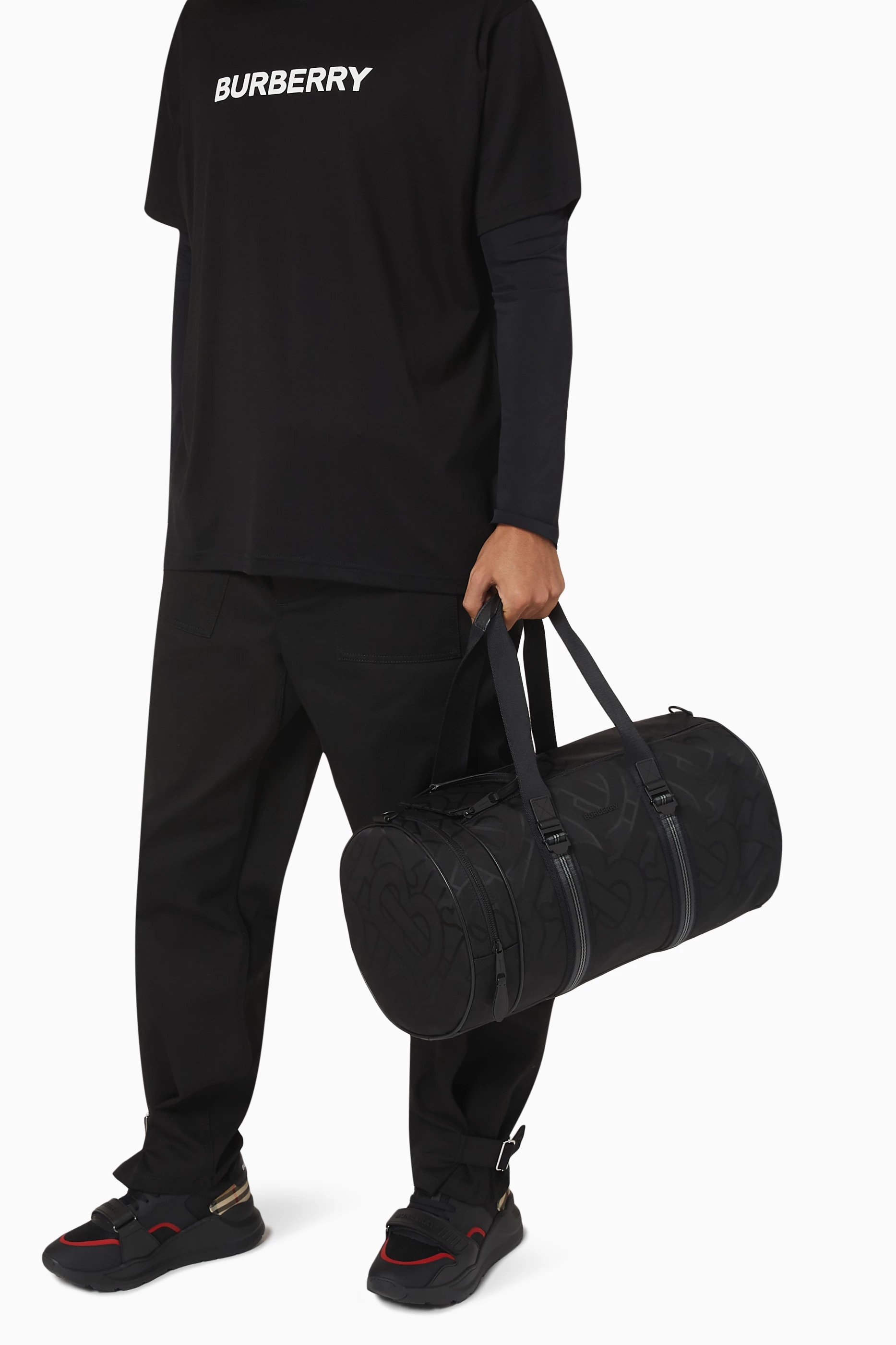 Buy Burberry Black Monogram Duffle Bag in Jacquard for Men in