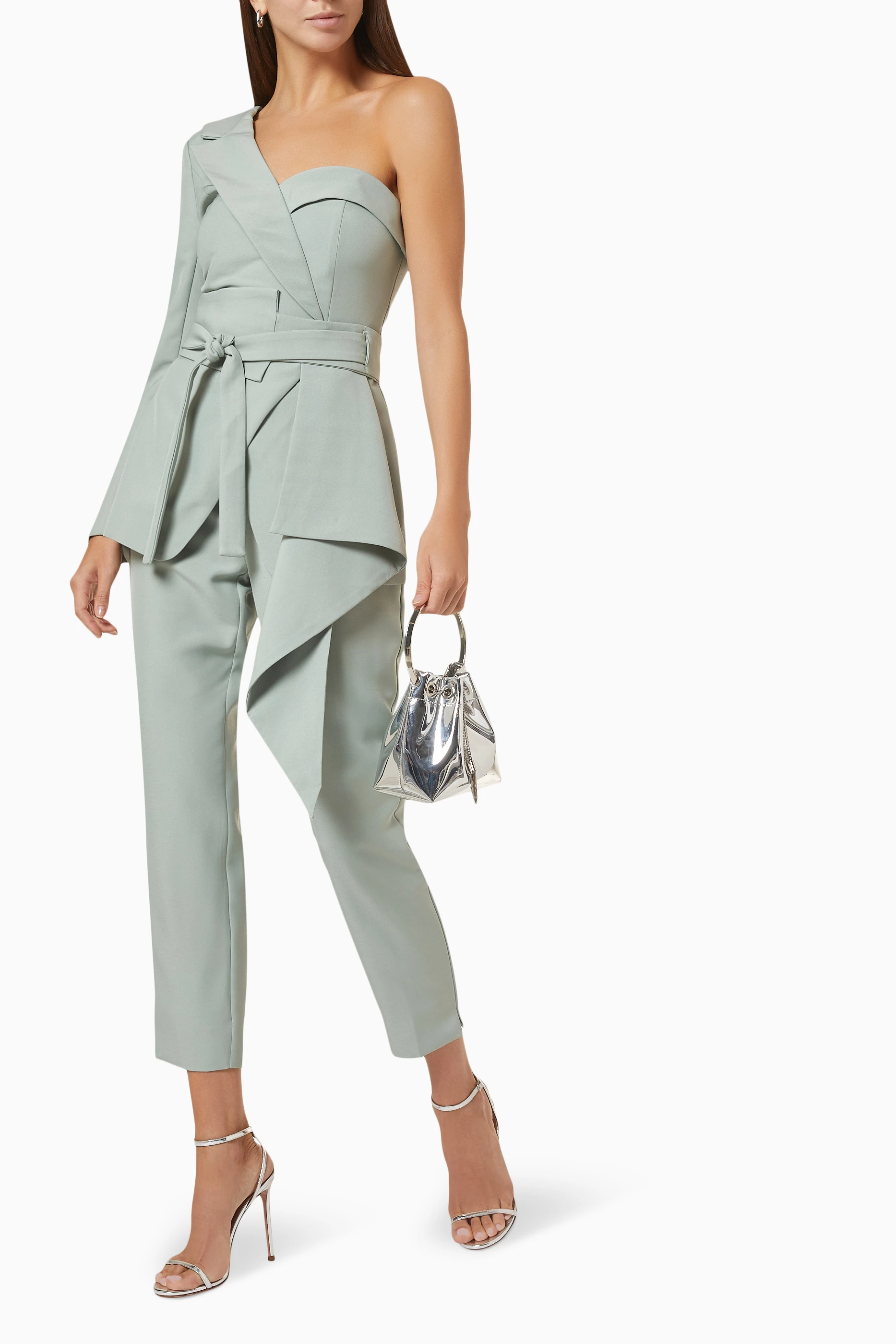 Lavish alice origami folded bandeau jumpsuit in sage outlet