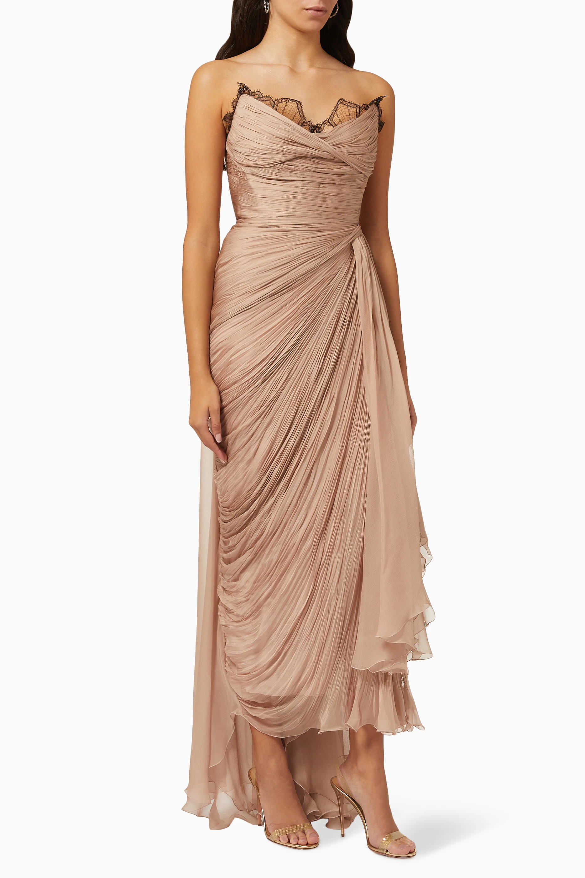 Buy Maria Lucia Hohan Pink Jolie Strapless Gown in Silk for Women