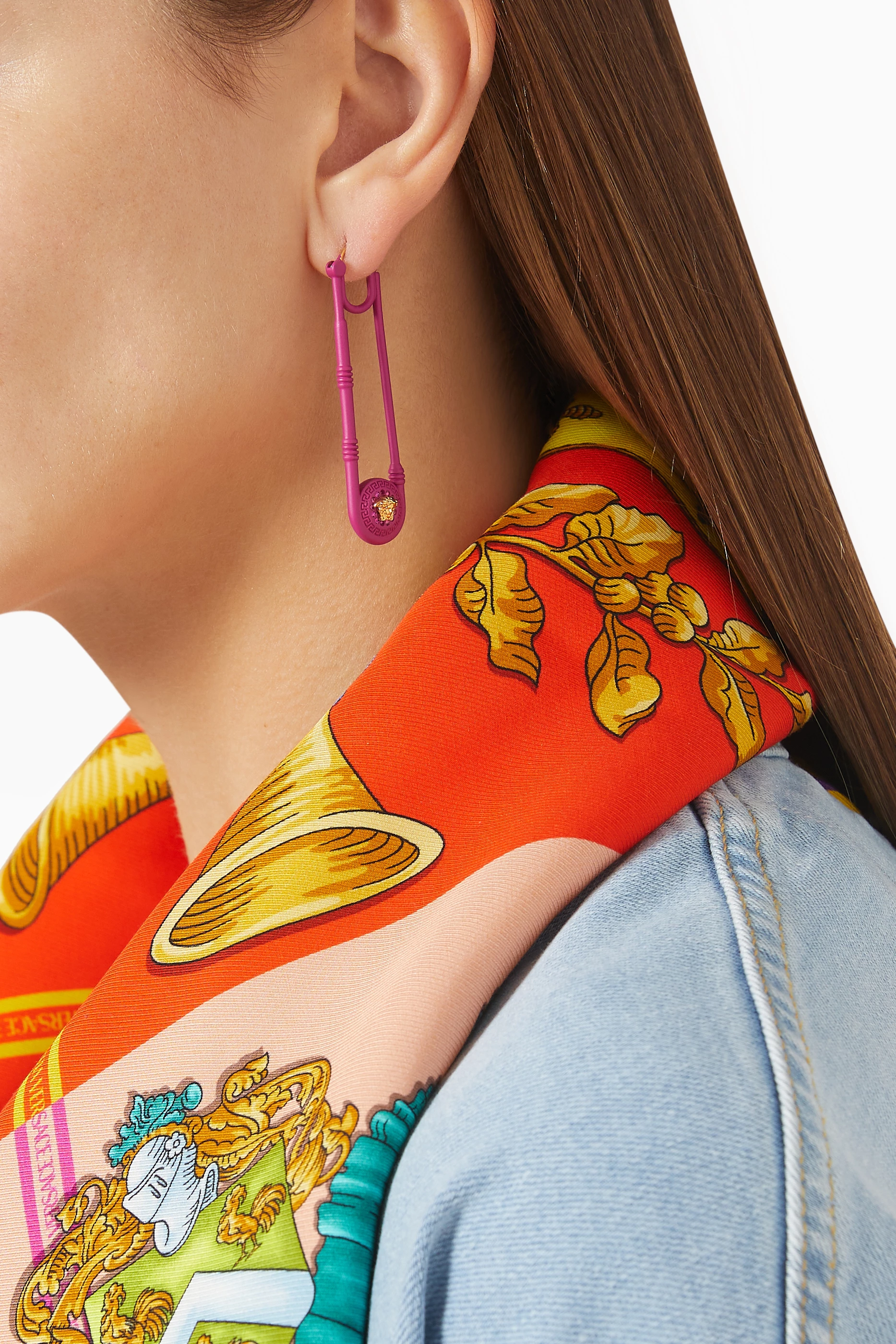 Buy Versace Pink Medusa Safety Pin Earrings for Women in Saudi