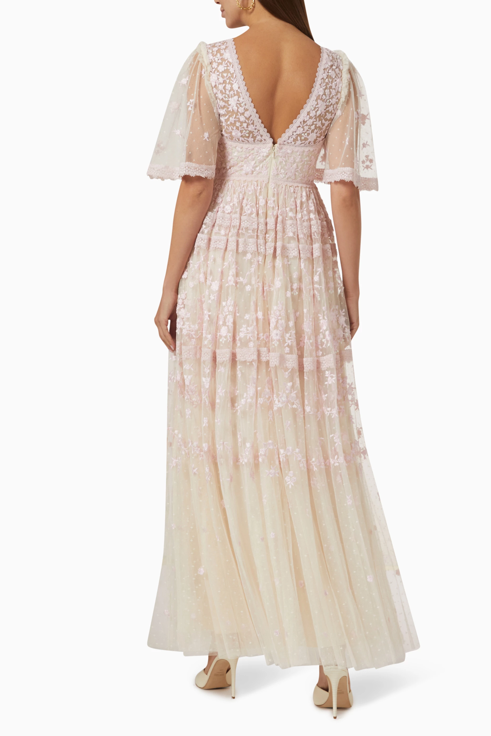 Buy Needle Thread Pink Sweetheart Lace Sequin Maxi Dress in