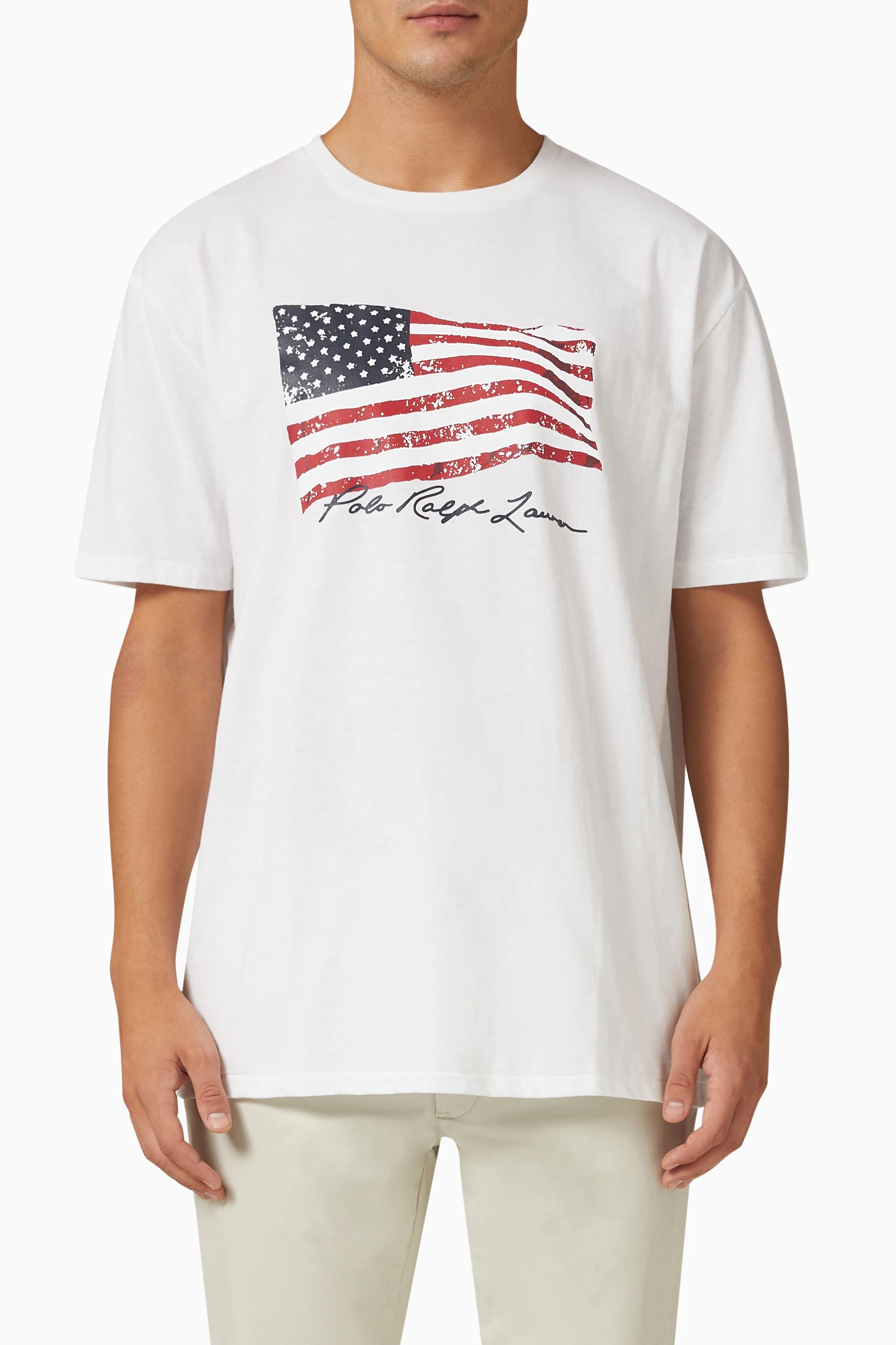 Buy Polo Ralph Lauren White Graphic Flag Print T shirt in Cotton