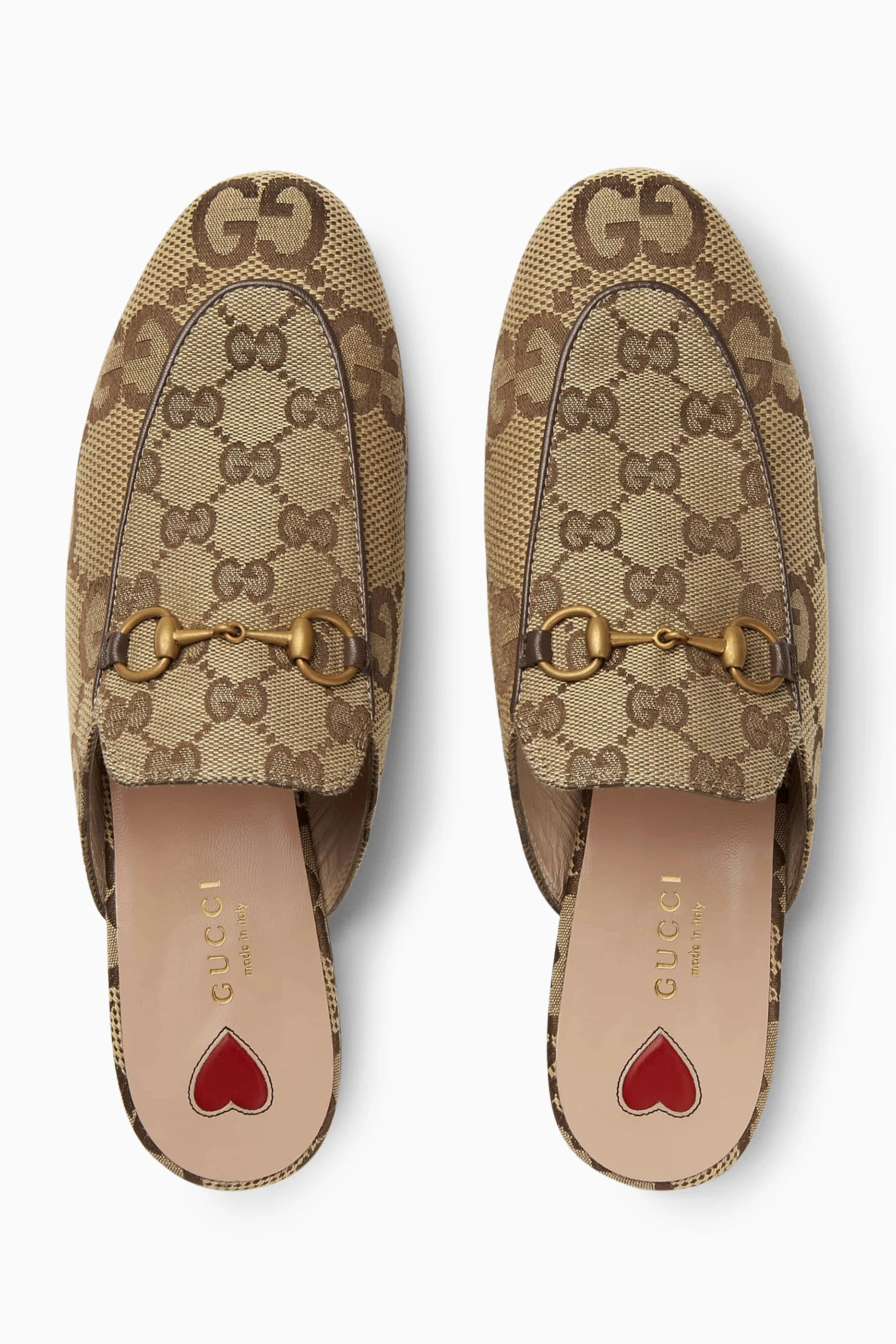 Buy Gucci Neutral Princetown Mules in Monogram Canvas for Women in