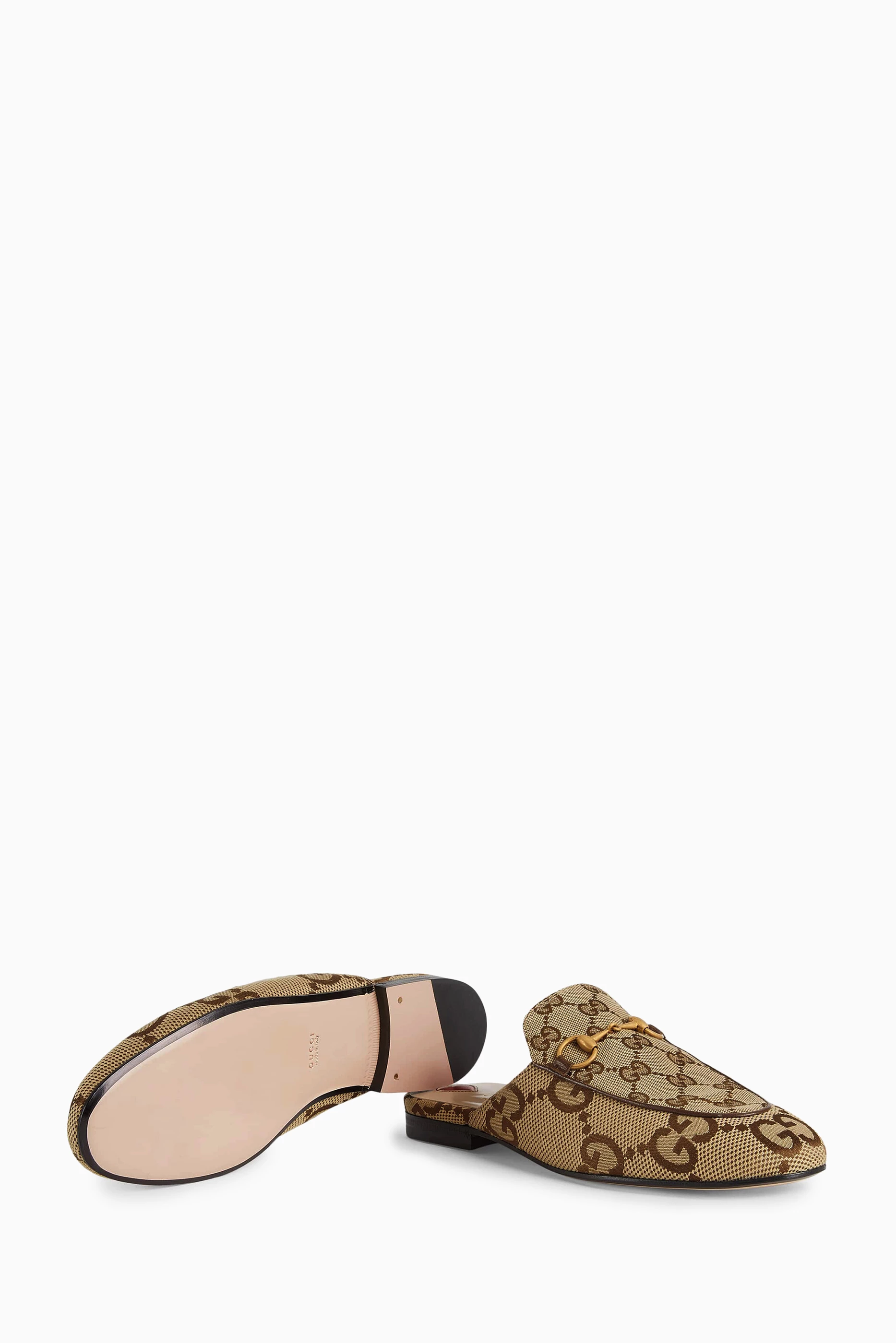 Buy Gucci Neutral Princetown Mules in Monogram Canvas for Women in