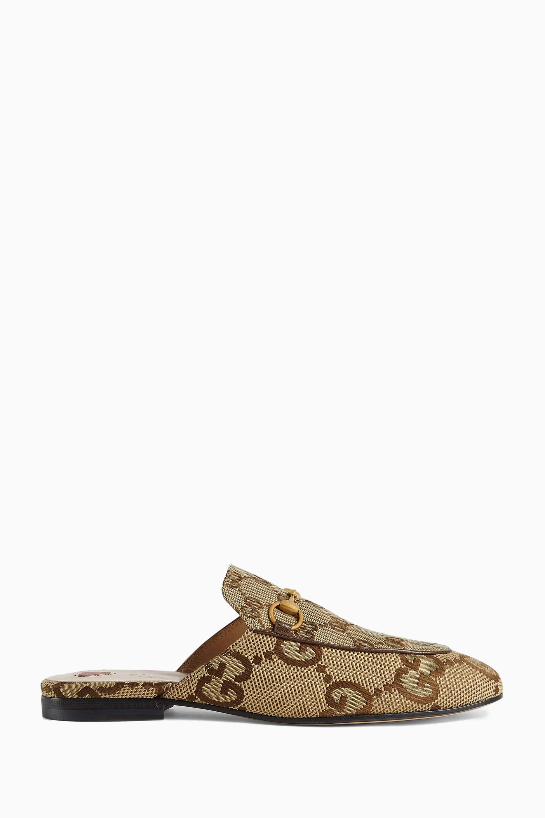 Buy Gucci Neutral Princetown Mules in Monogram Canvas for Women in