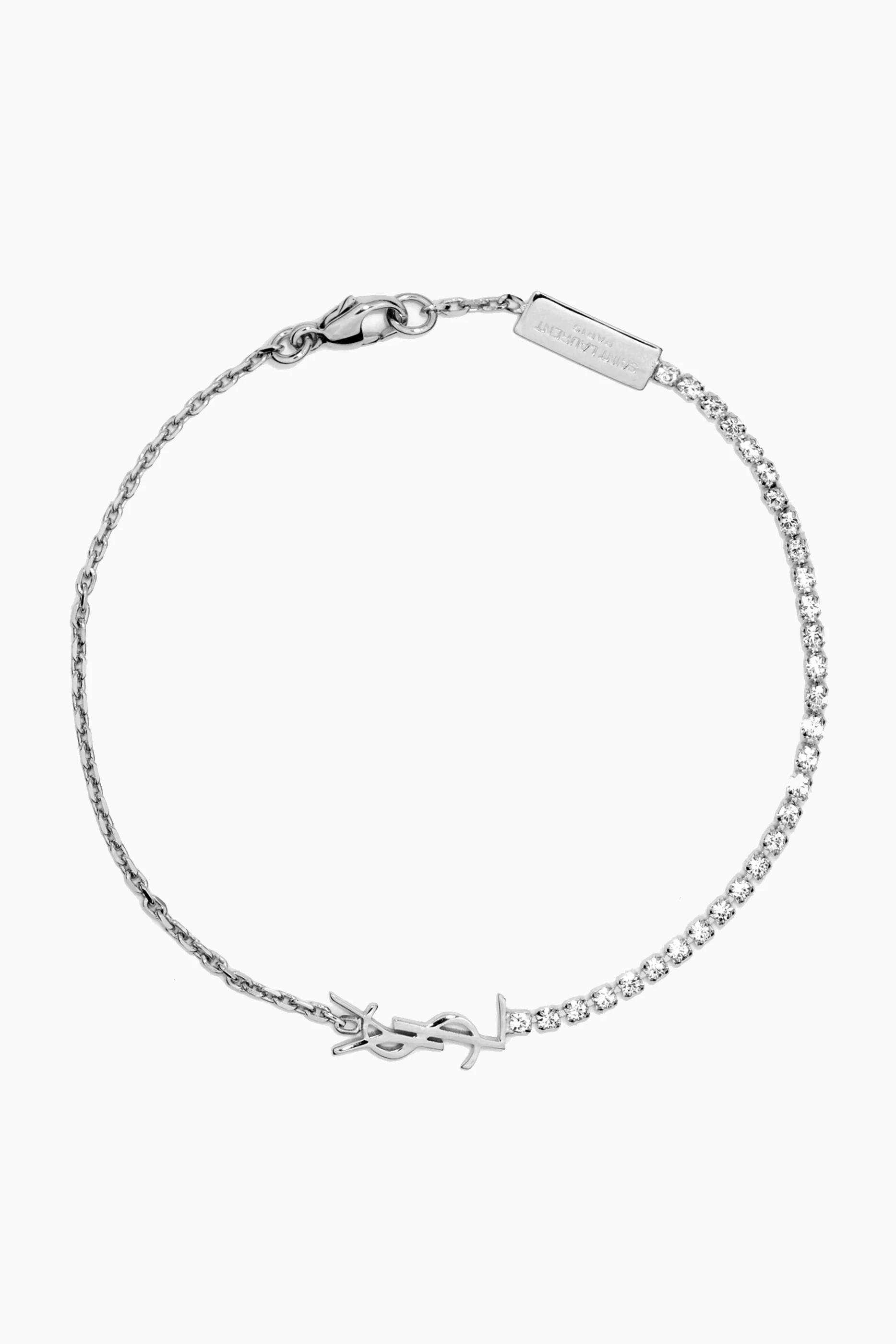 Buy SAINT LAURENT Silver Opyum Rhinestone Bracelet in Metal for