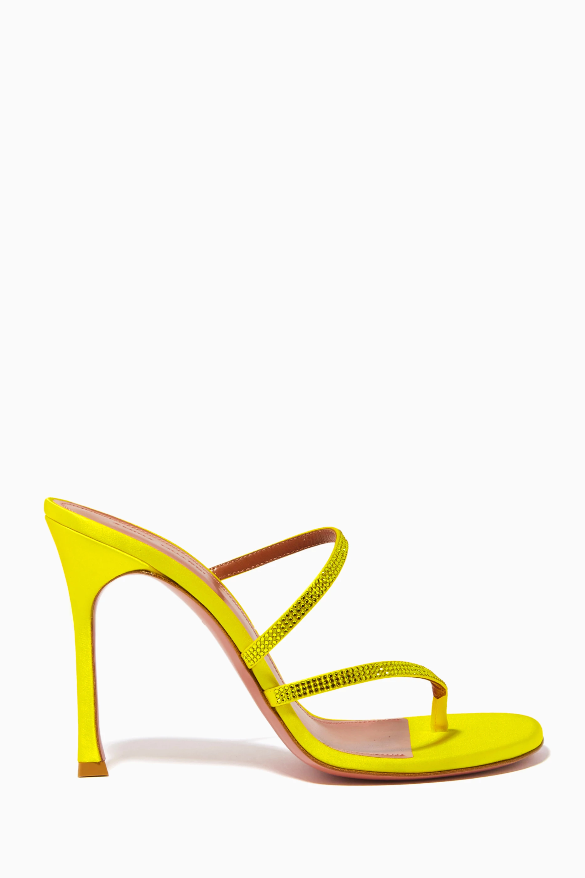 Buy Amina Muaddi Yellow Ami 105 Crystal Sandals in Metallic nappa