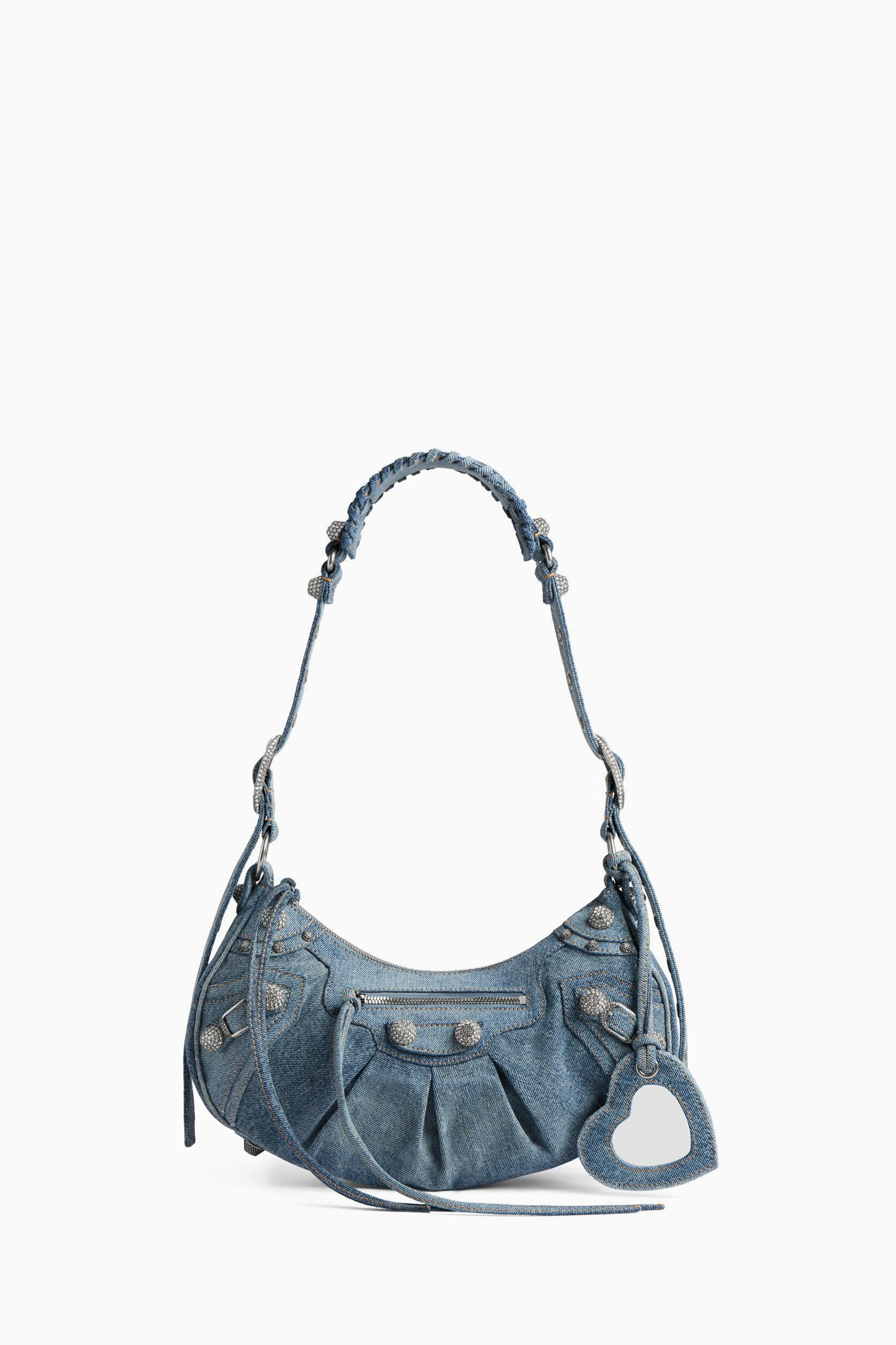 Buy Balenciaga Blue Le Cagole Small Shoulder Bag in Denim for