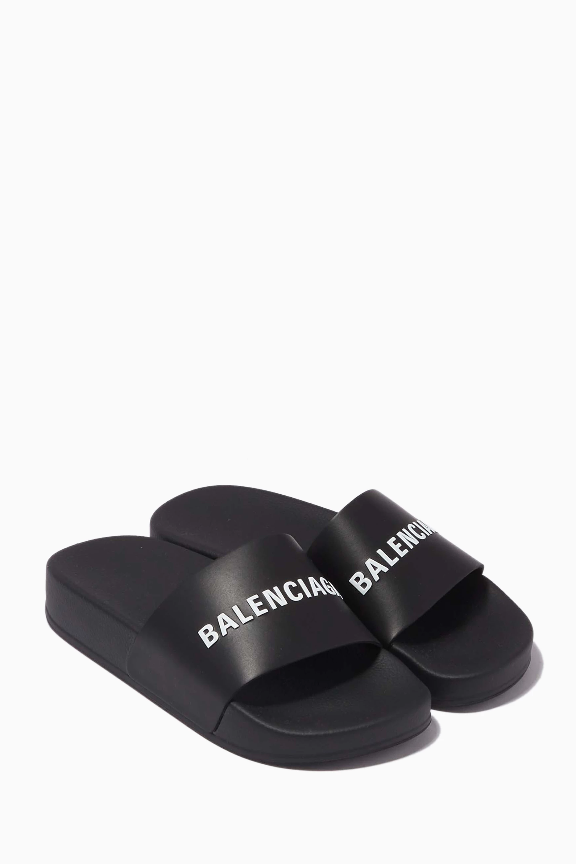 Buy Balenciaga Black Logo Pool Slides in Rubber for UNISEX in