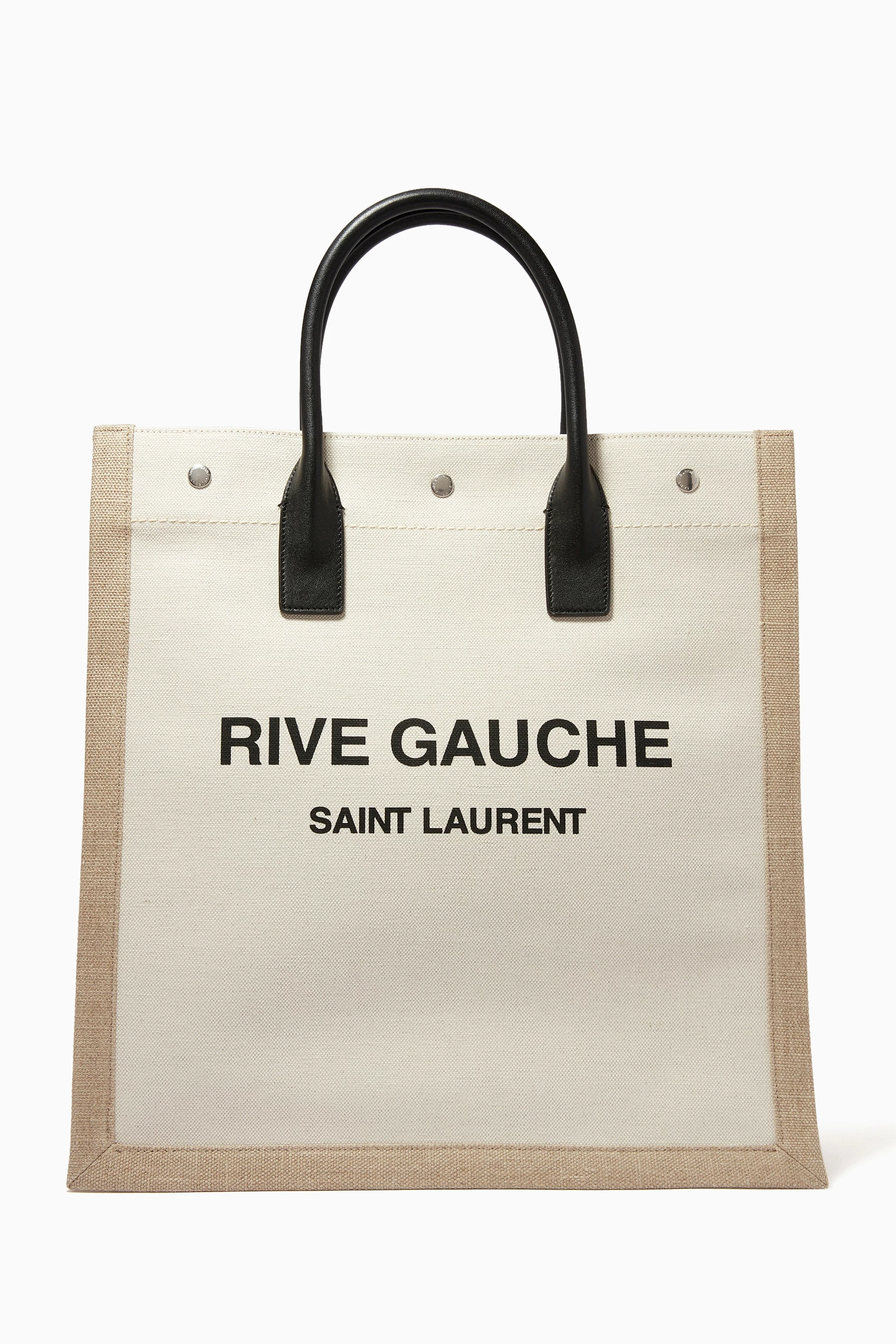 Saint Laurent Rive Gauche N/s Canvas & Leather Tote in Natural