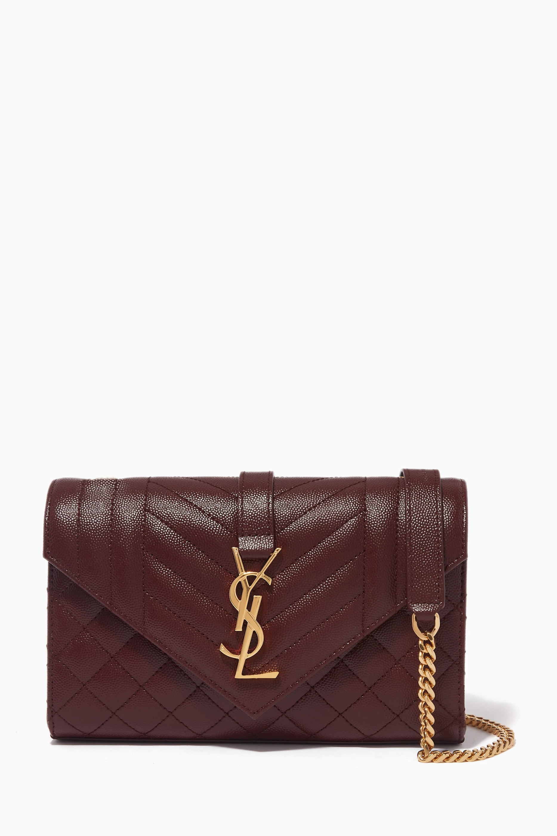 Buy SAINT LAURENT Burgundy Small Envelope Bag in Mix Matelass