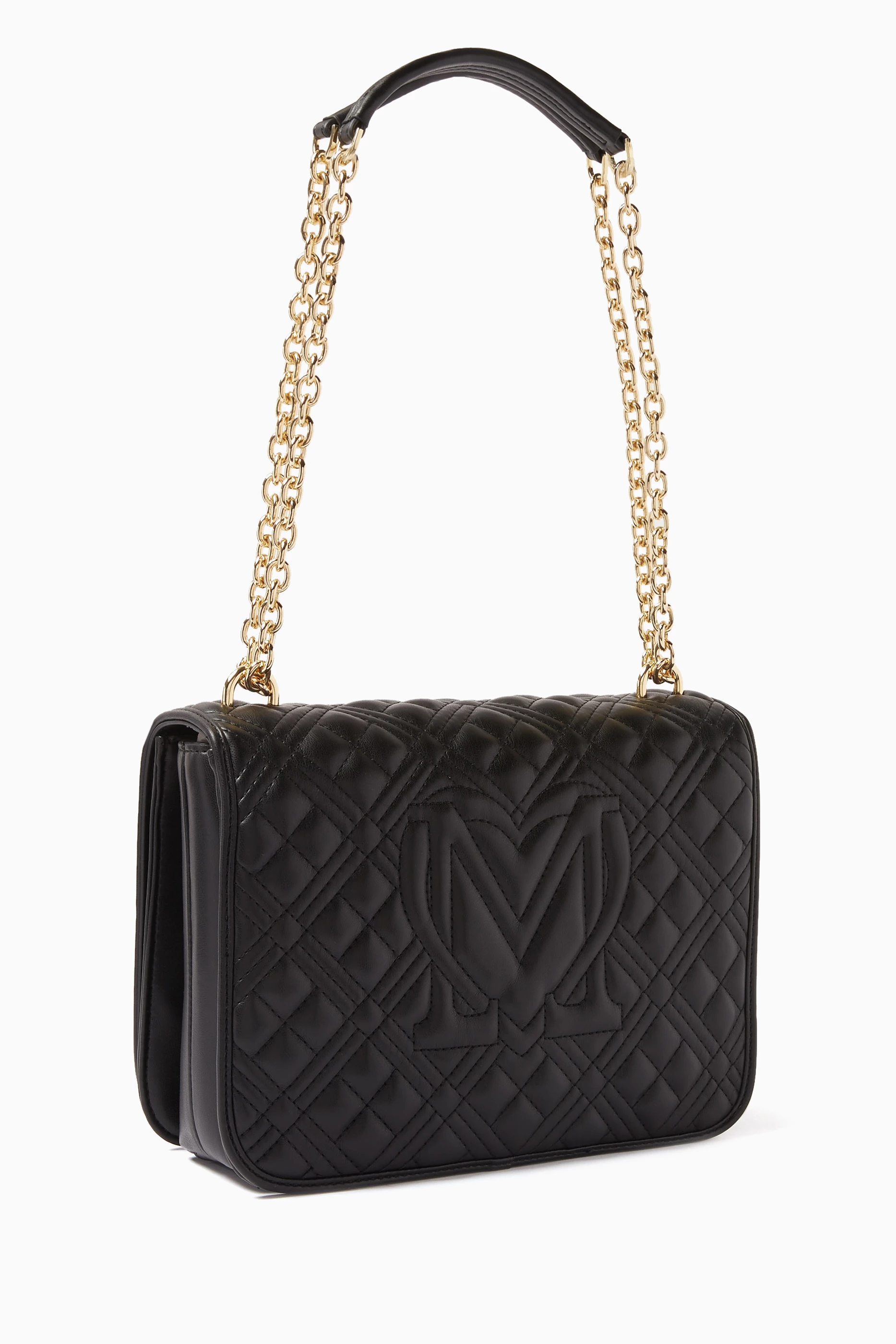 Moschino black outlet quilted shoulder bag