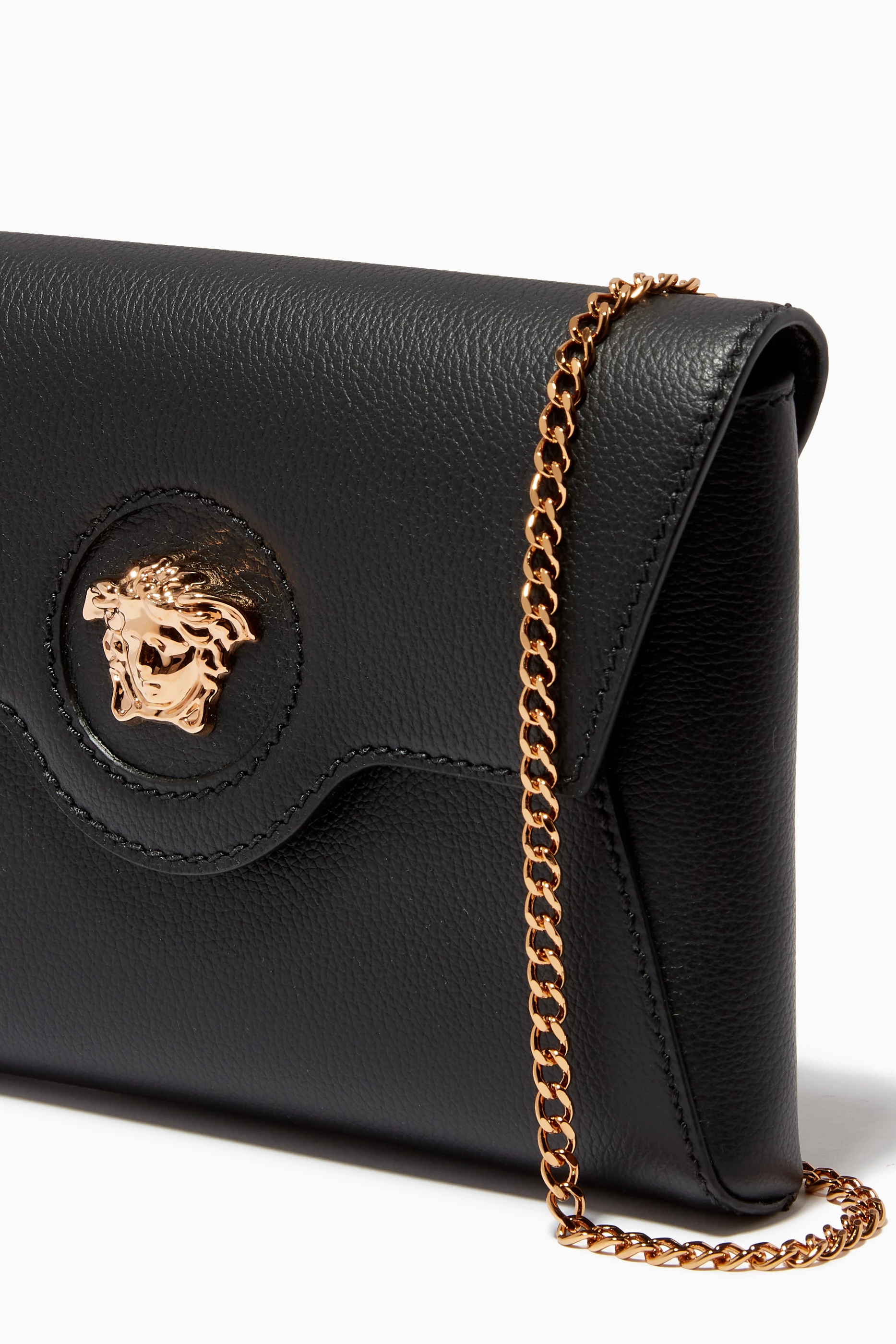Buy Versace Black La Medusa Envelope Clutch in Leather for Women
