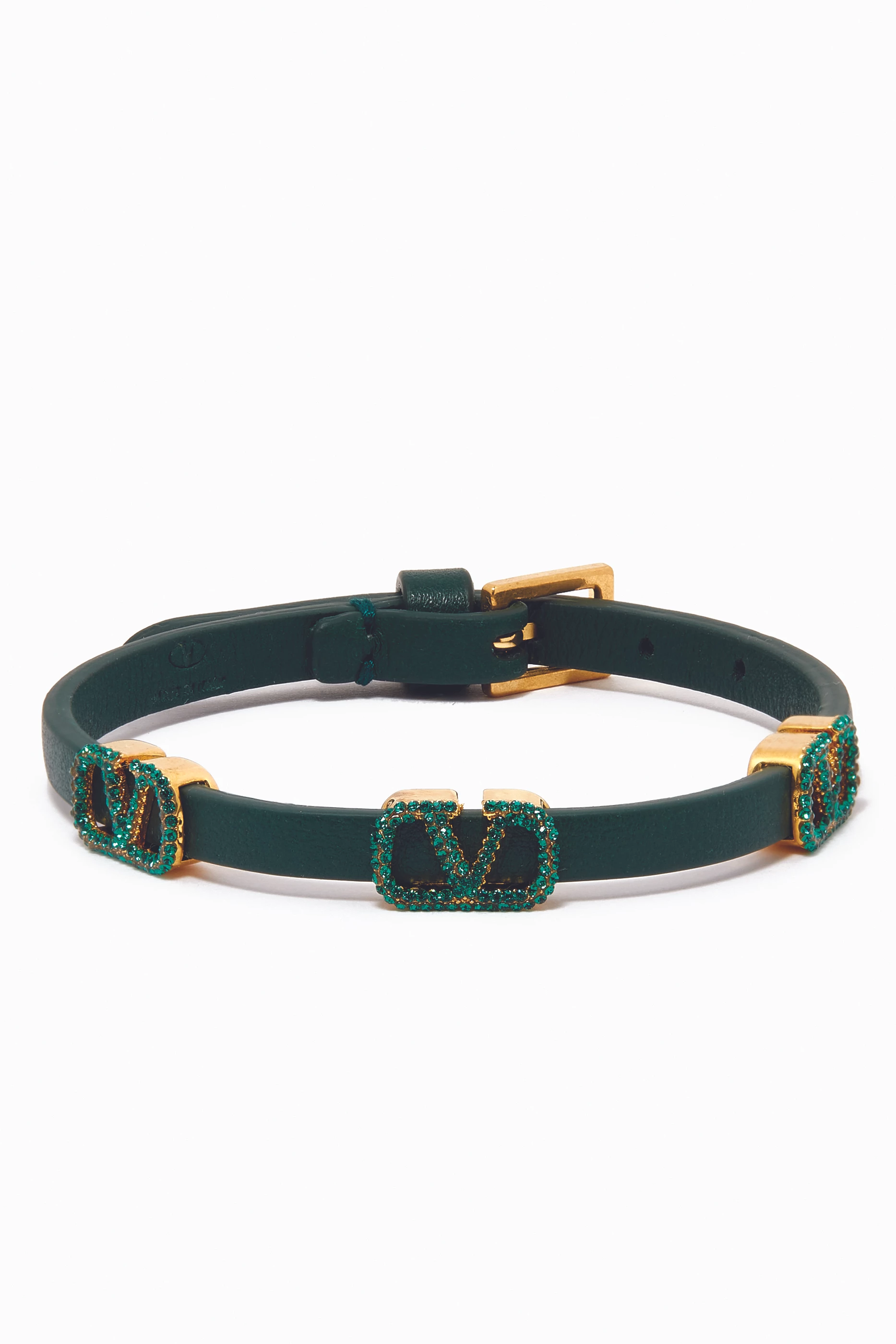 Valentino Garavani Green Vlogo Leather Bracelet