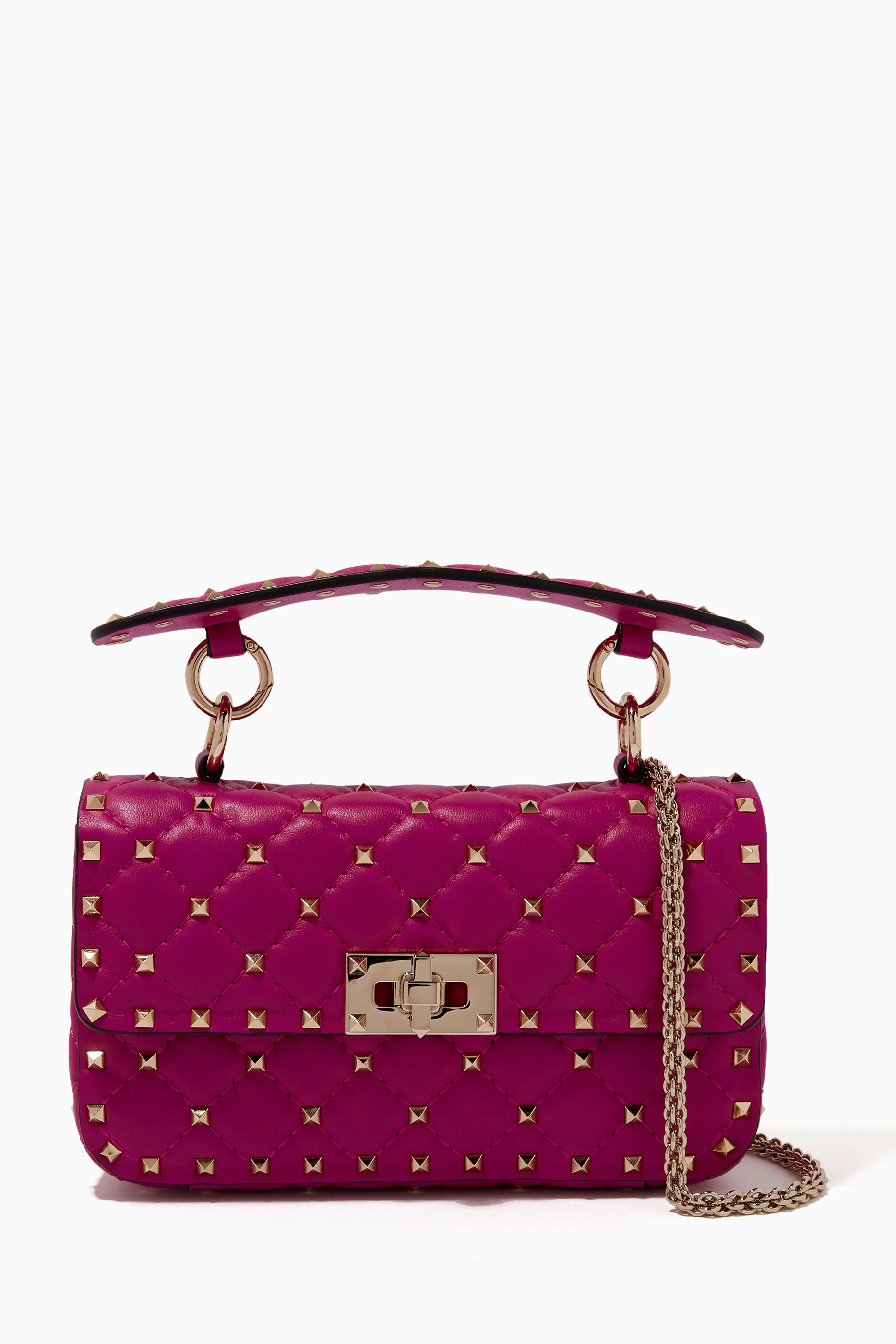 Valentino Dusty Rose Pink Quilted Nylon Mini Rockstud Spike
