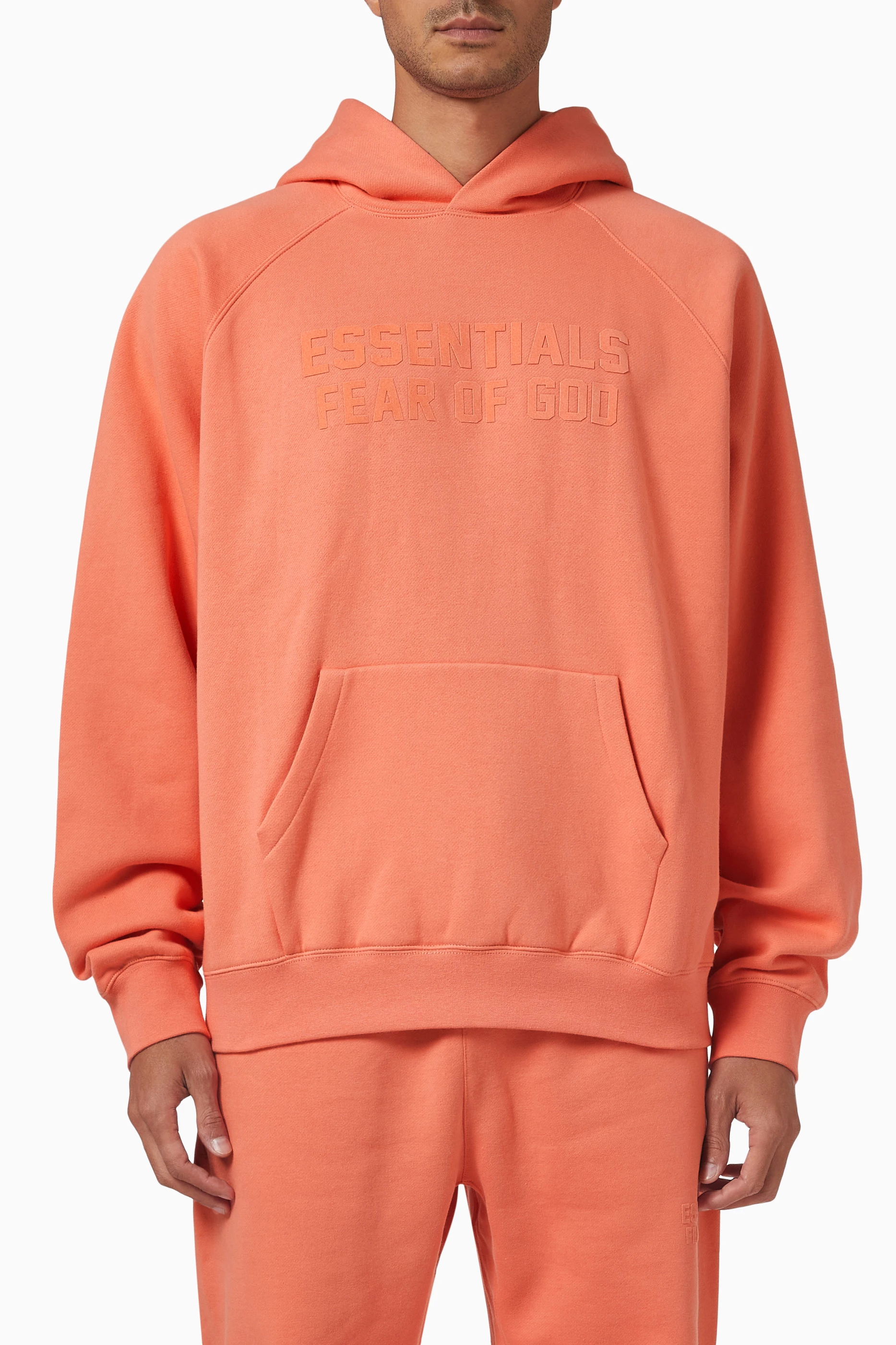 Buy Fear of God Essentials Orange Hoodie in Heavyweight Fleece for