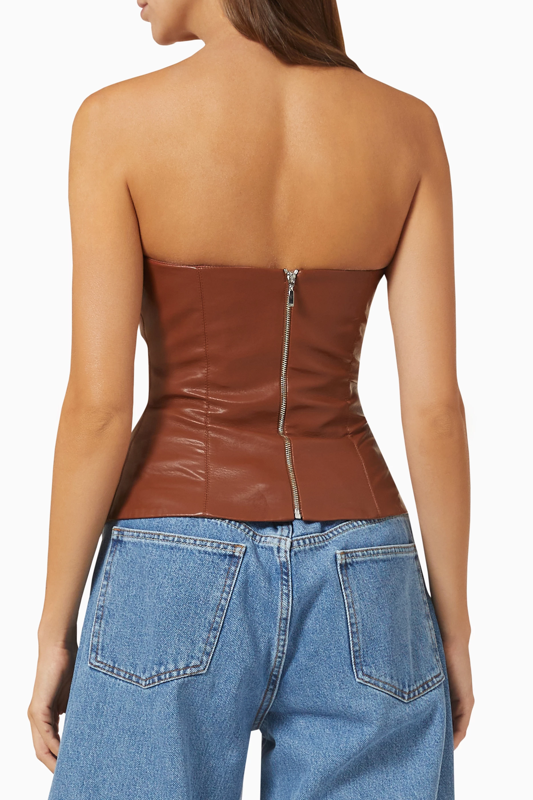 $588 Rozie Corsets Woman's Ivory Faux-Leather Corset Top Size FR38 / US6