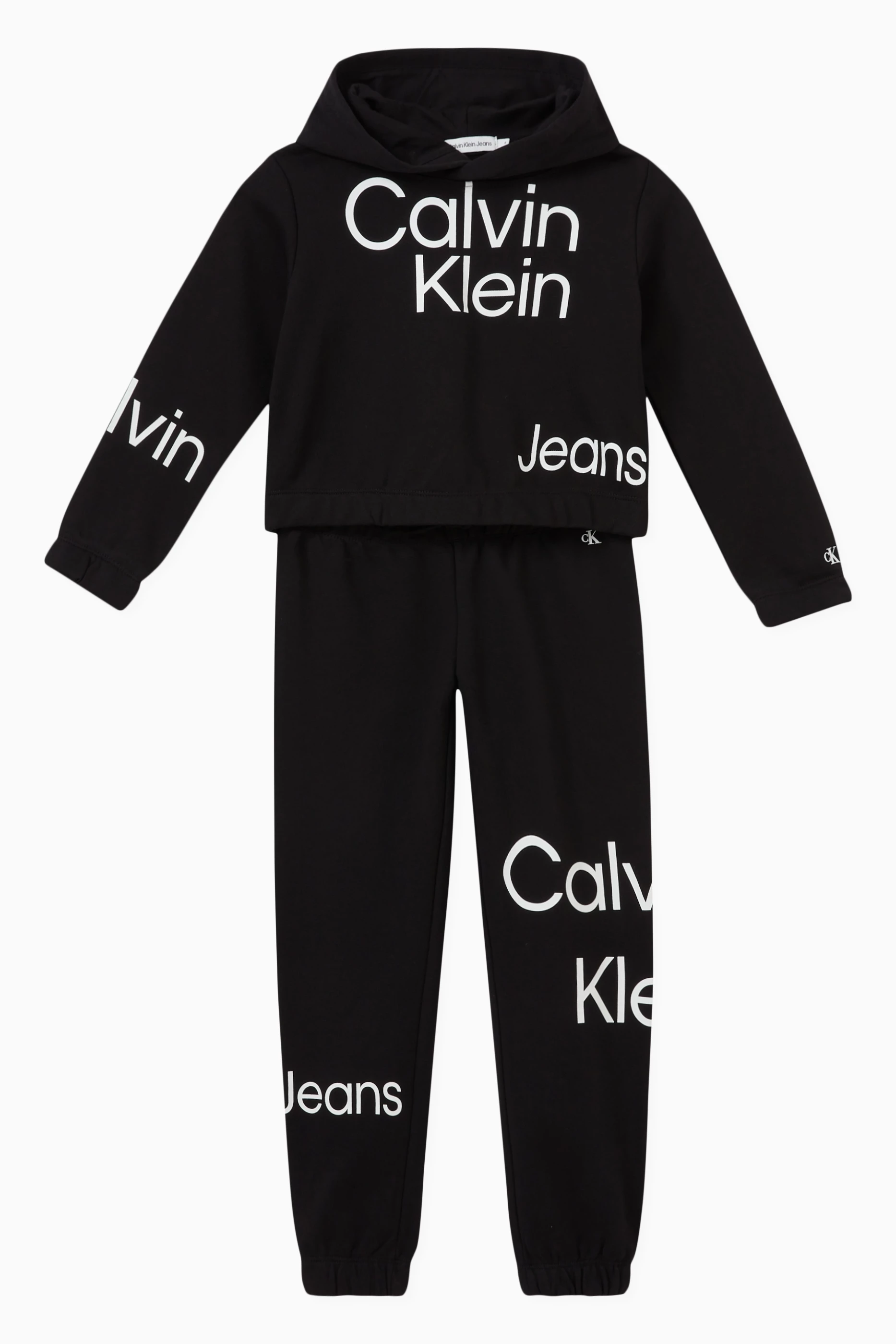 Buy Calvin Klein Black Logo Hoodie Sweatpants Set in Cotton for