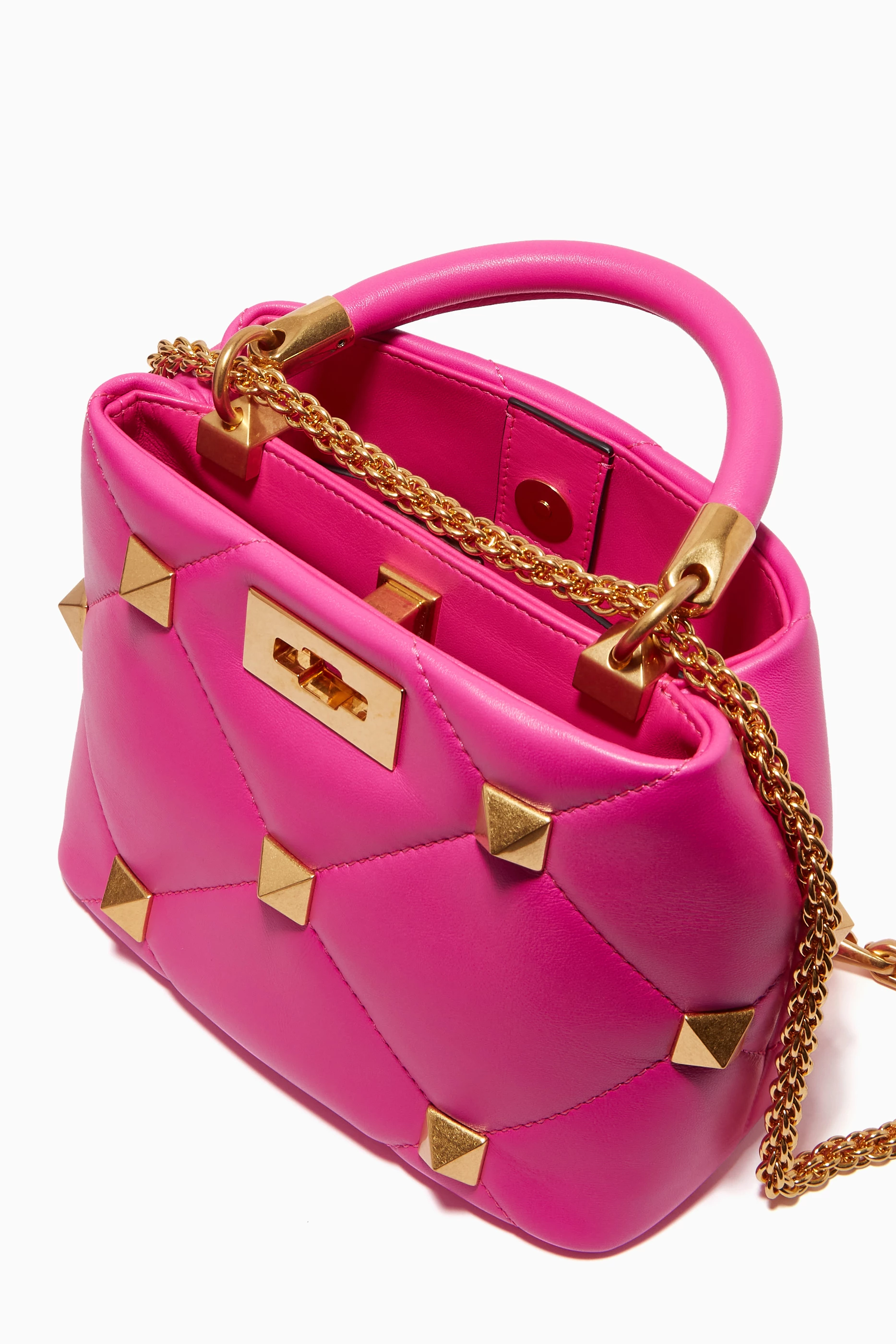 VALENTINO GARAVANI Nappa Small Roman Stud The Handle Bag Pink PP 1203762