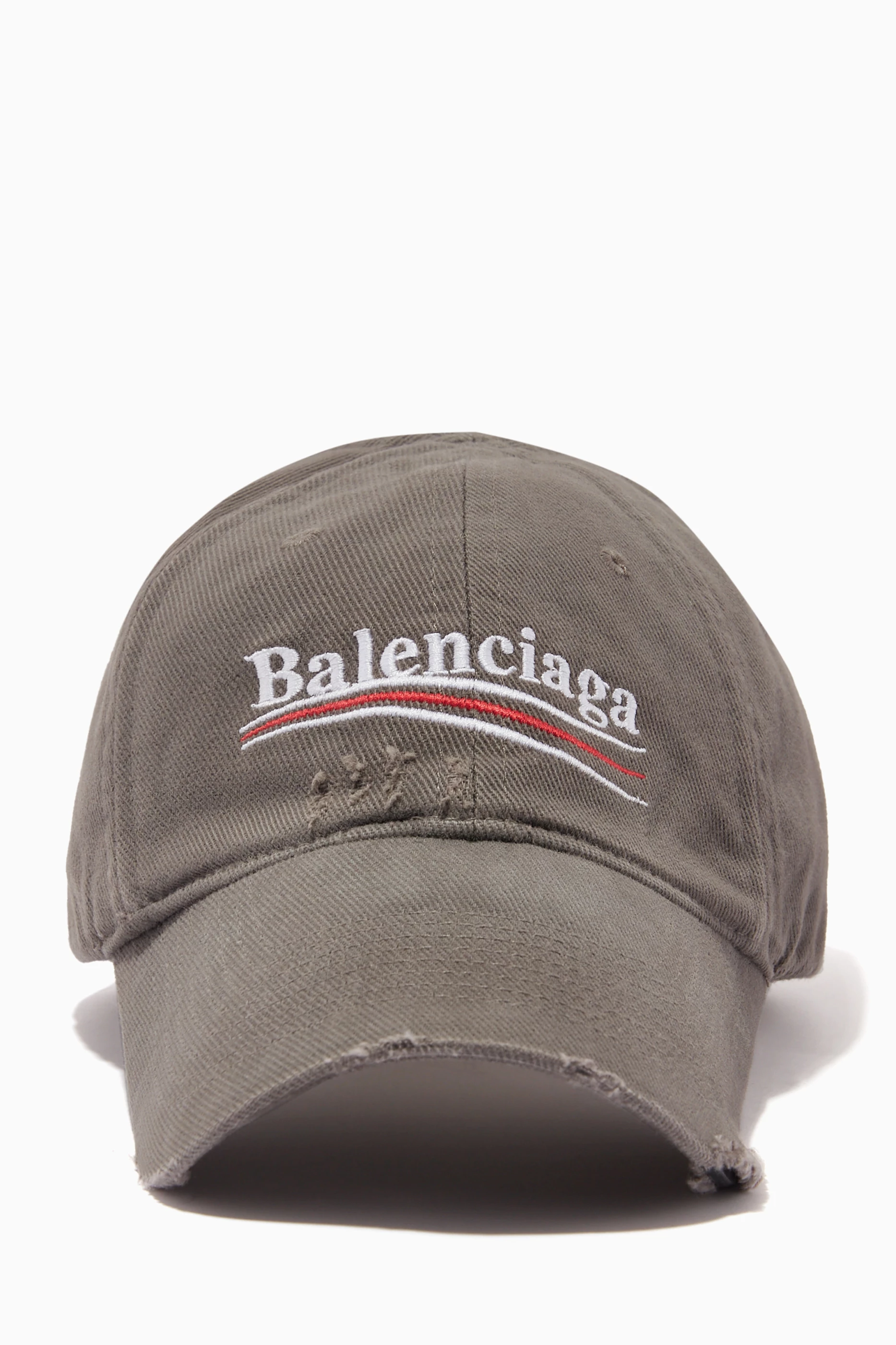 Buy Balenciaga Grey Political Campaign Destroyed Cap in Cotton for