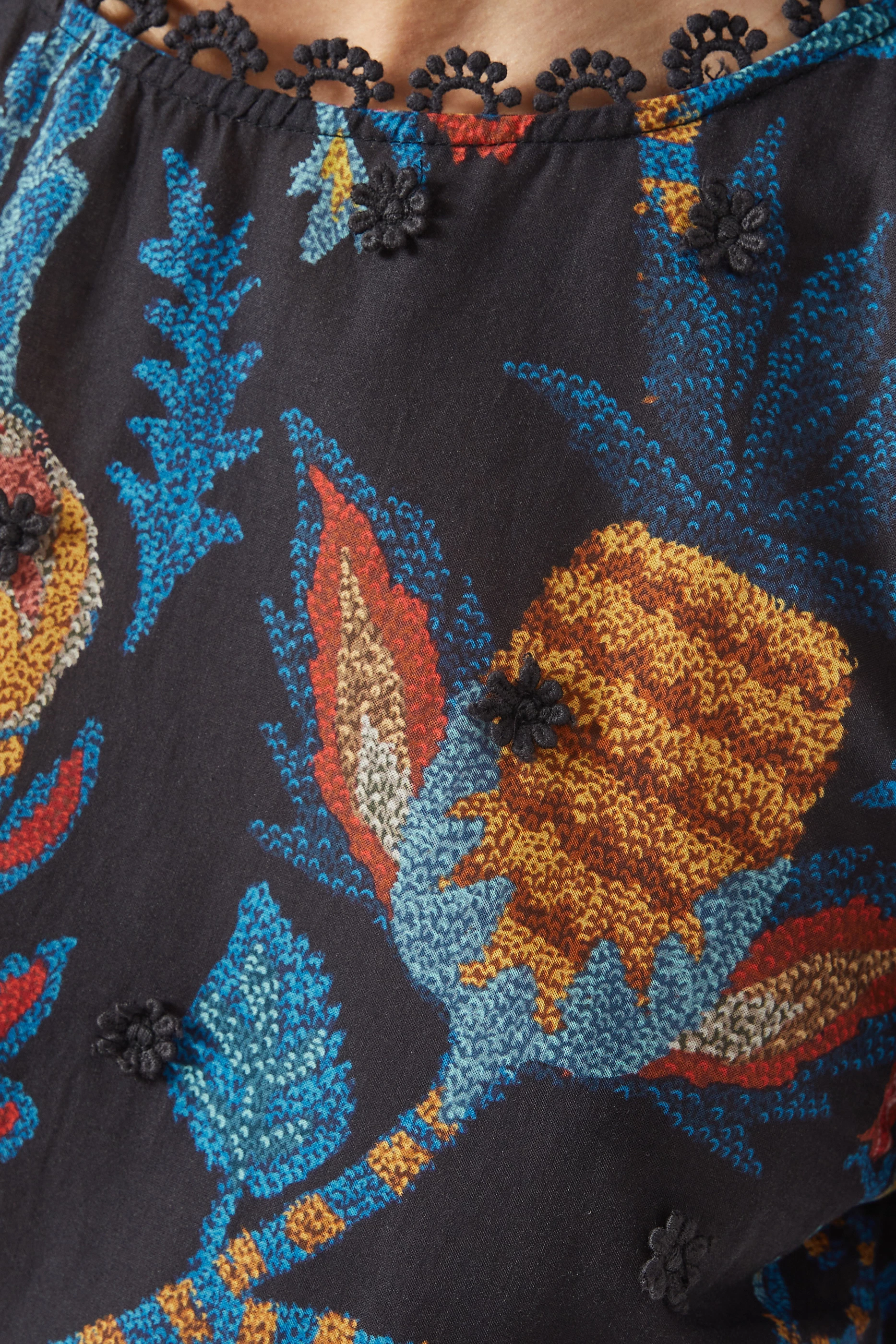 Buy Farm Rio Black Sunset Tapestry Mini Dress in Cotton for Women