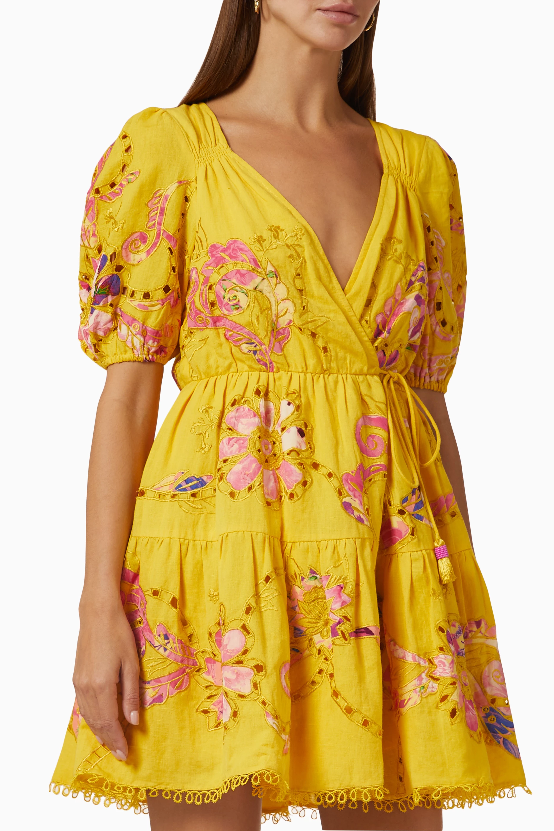 Buy Hemant Nandita Yellow Floral embroidered Mini Dress for