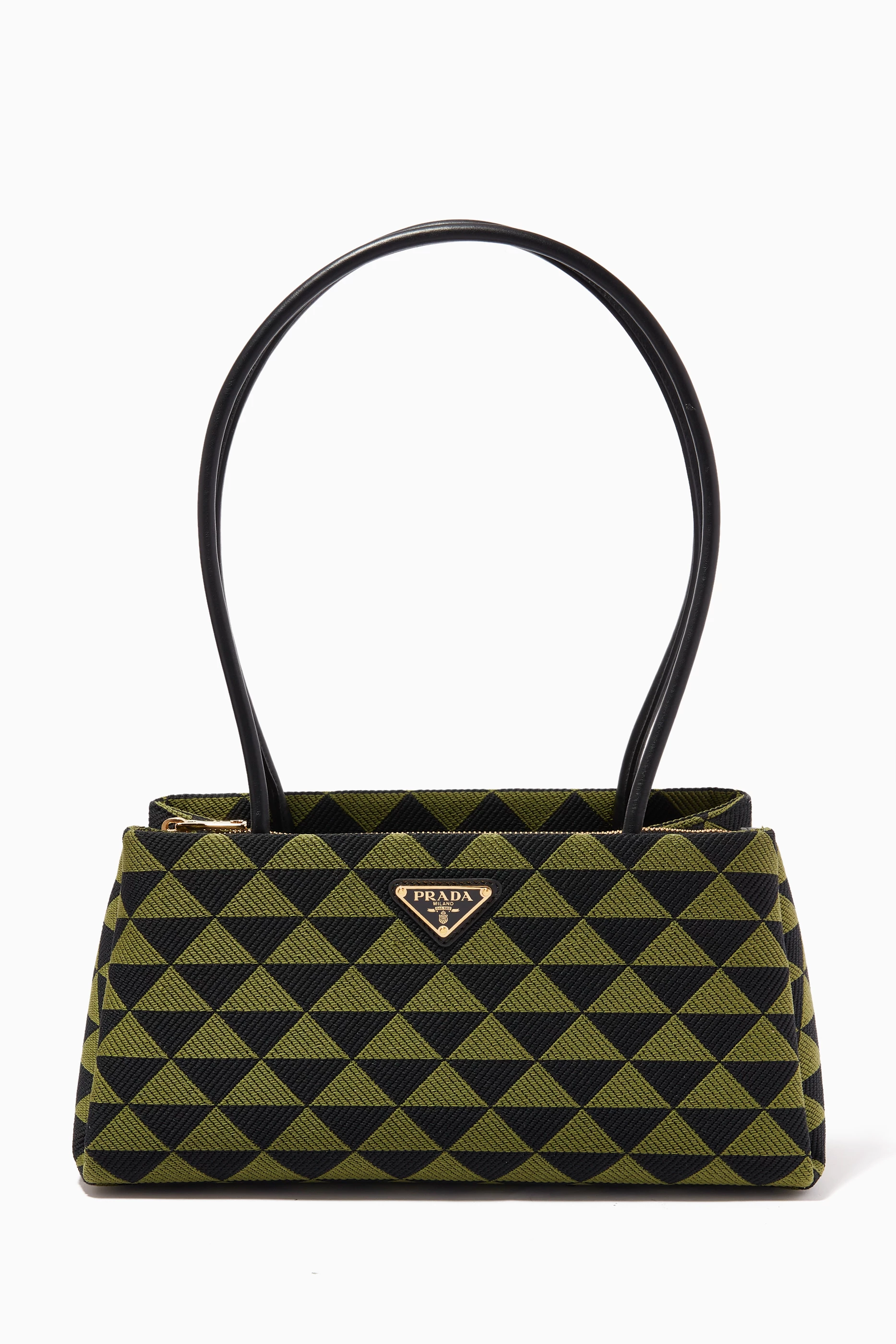 Black/ivy Green Prada Symbole Embroidered Fabric Bag