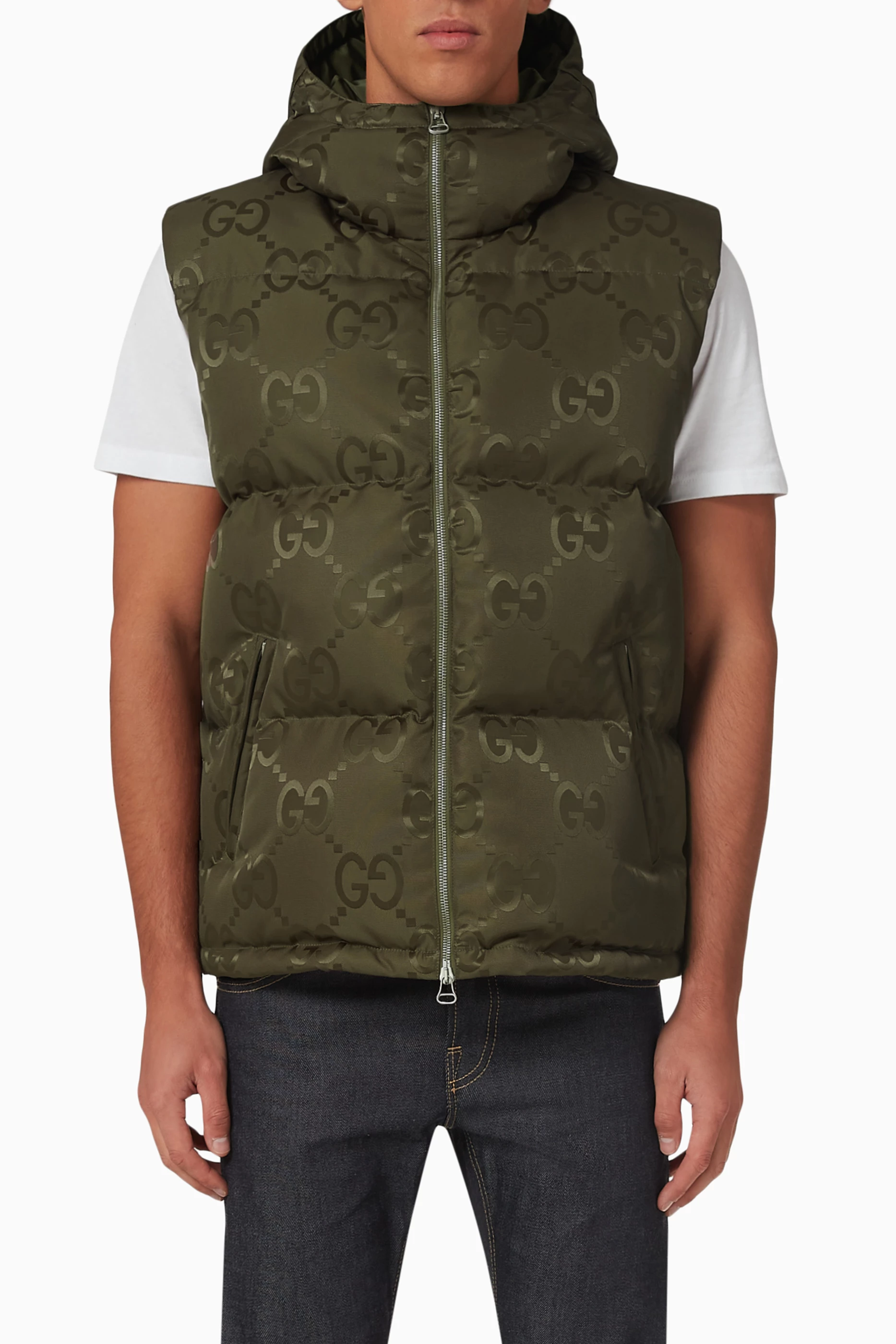Buy Gucci Green Jumbo GG Down Vest in Canvas for Men in Saudi Ounass
