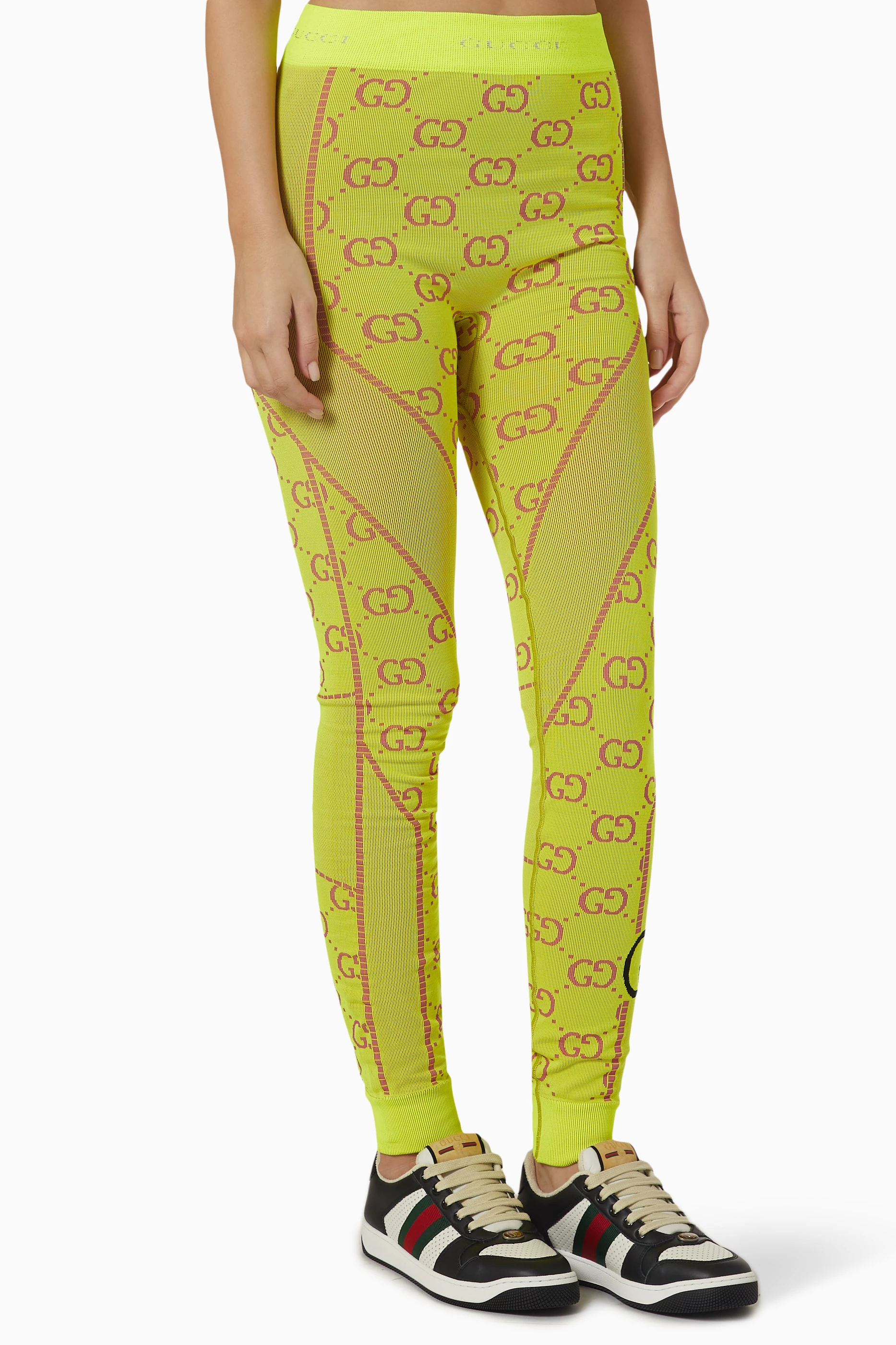 Buy Gucci Yellow GG Logo Leggings in Jacquard Jersey for Women in