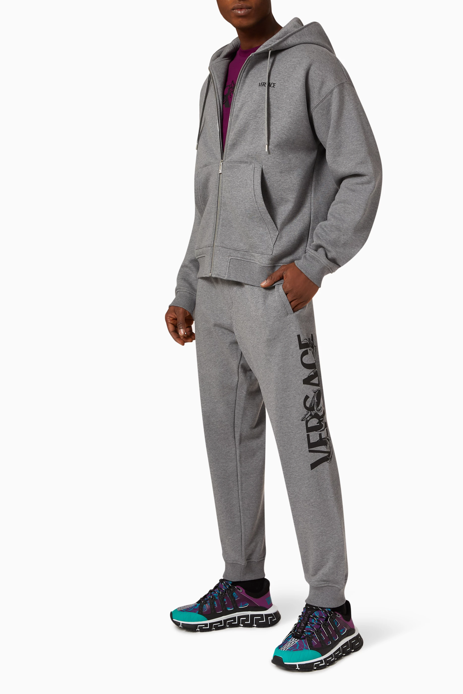 Buy Versace Grey Logo Sweatpants in Cotton for Men in Saudi Ounass