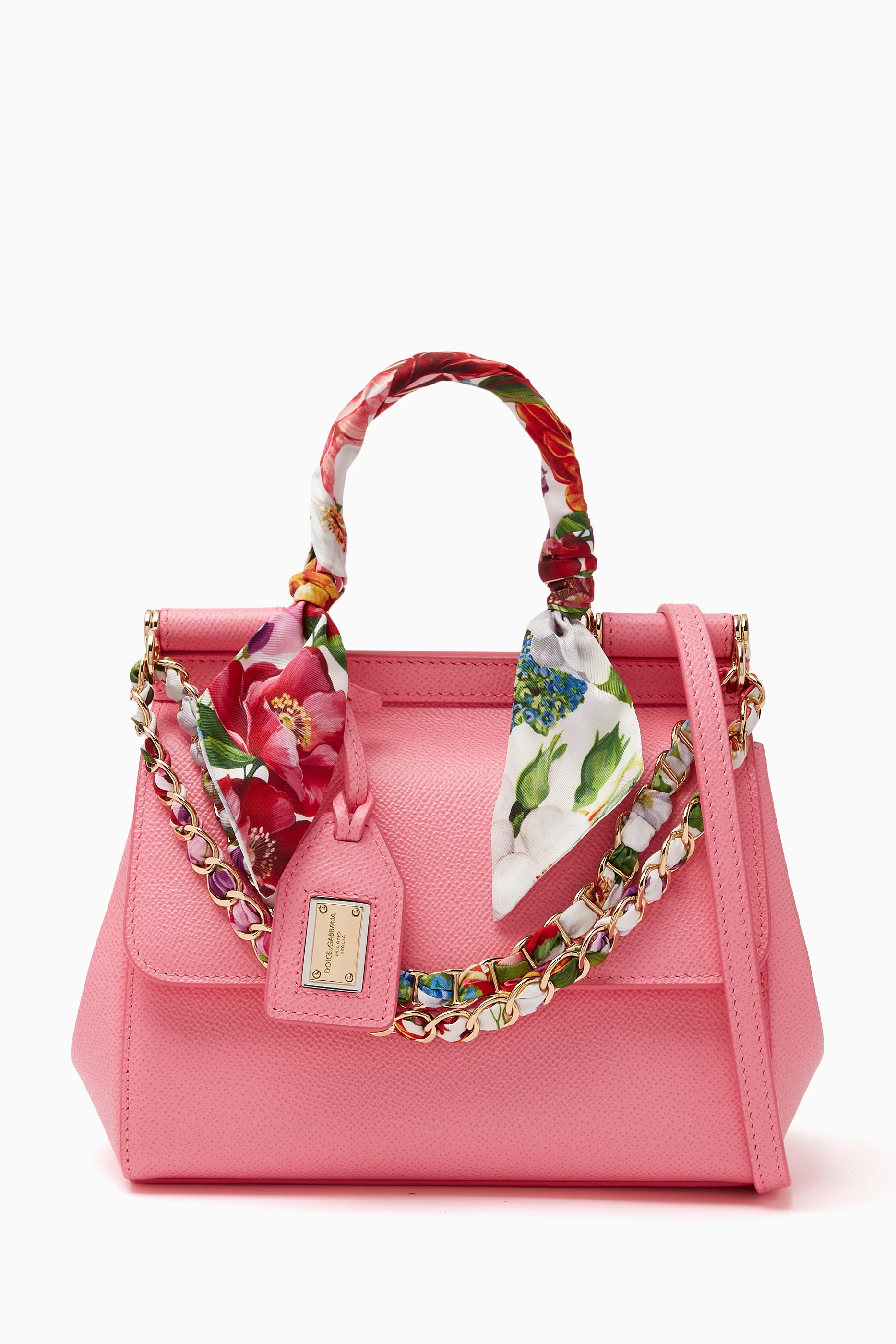 Dolce & Gabbana Sicily Mini Bag In Dauphine Calfskin With Scarf in Pink