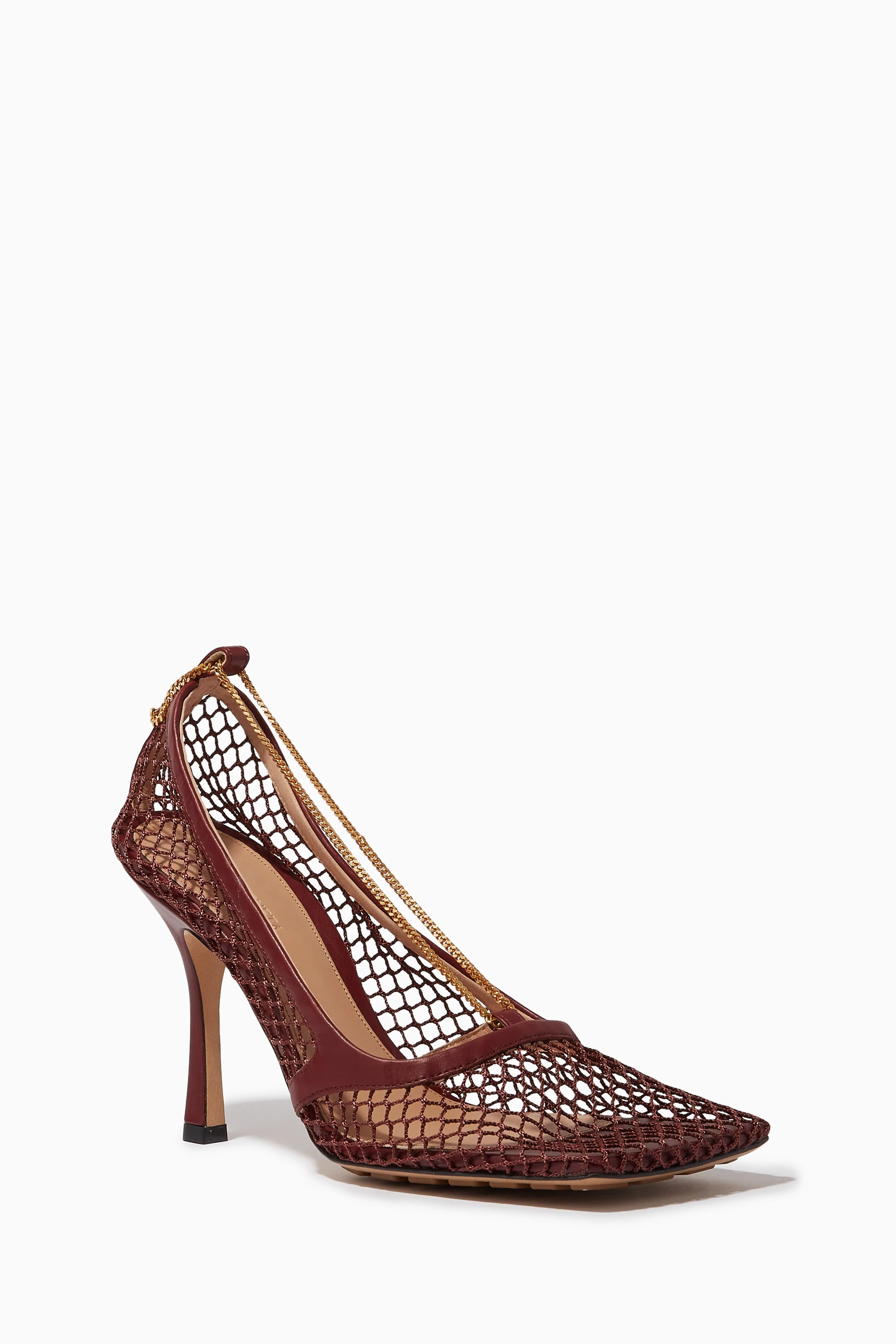 Buy Bottega Veneta Burgundy Stretch Pumps in Mesh Leather for