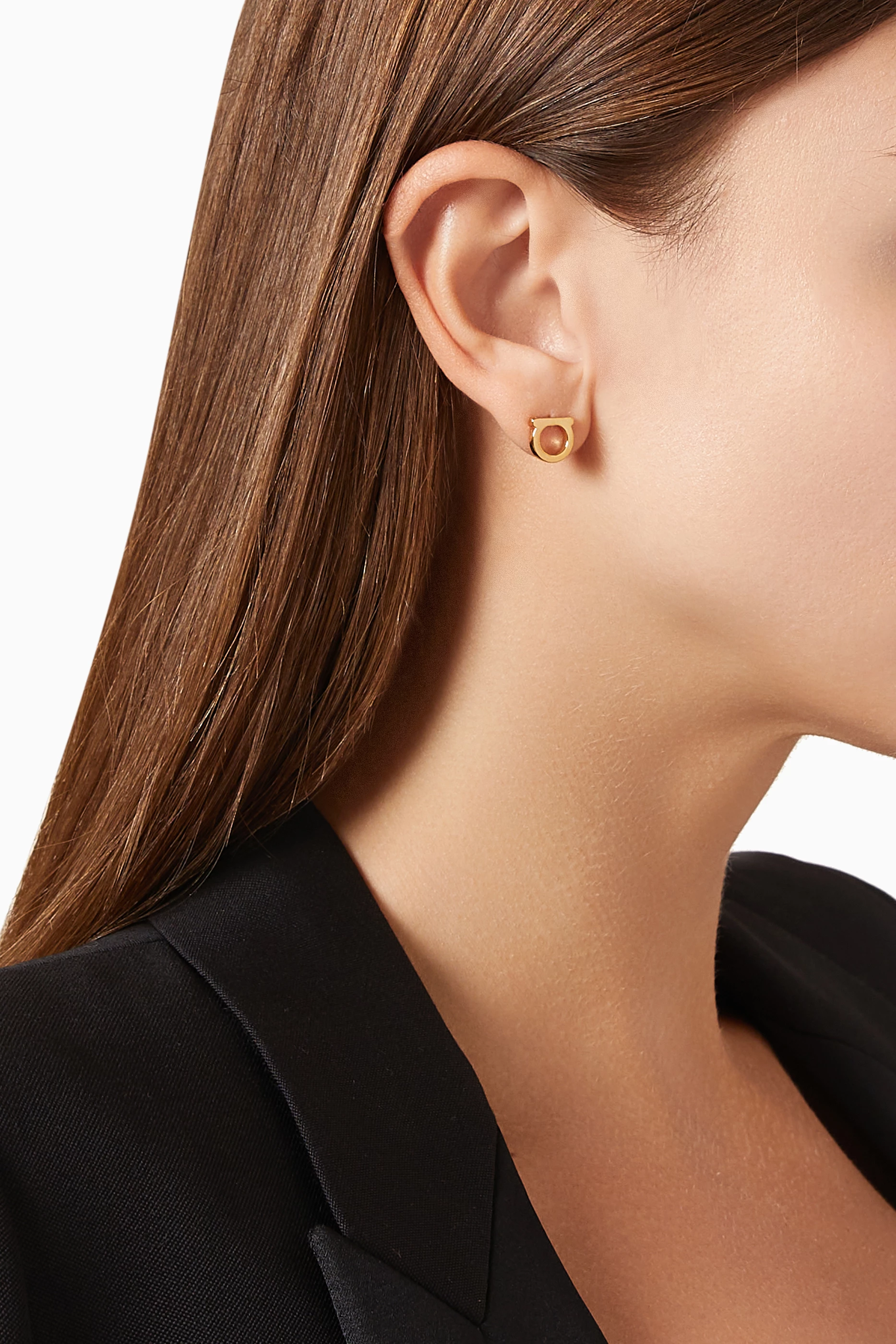 Buy Ferragamo Gold Gancini Stud Earrings in Brass for Women in