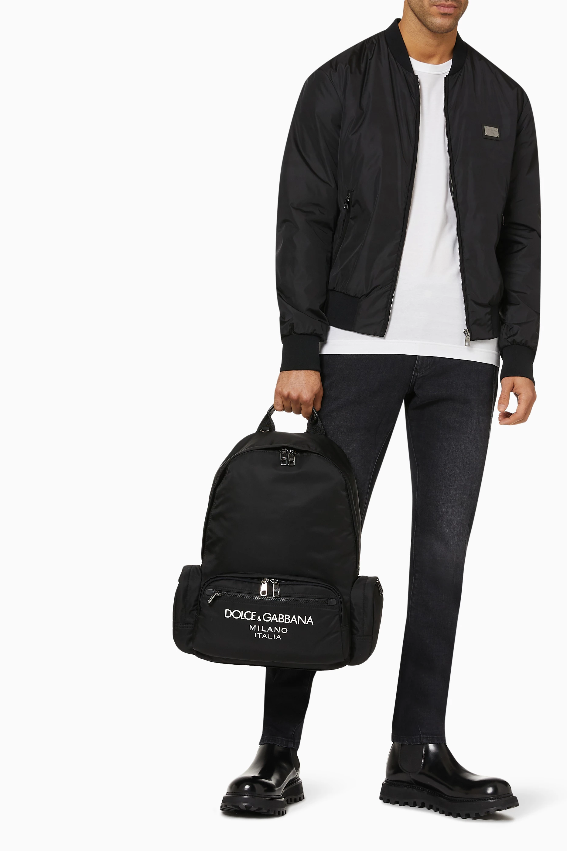 Buy Dolce Gabbana Black Rubberized Logo Backpack in Nylon