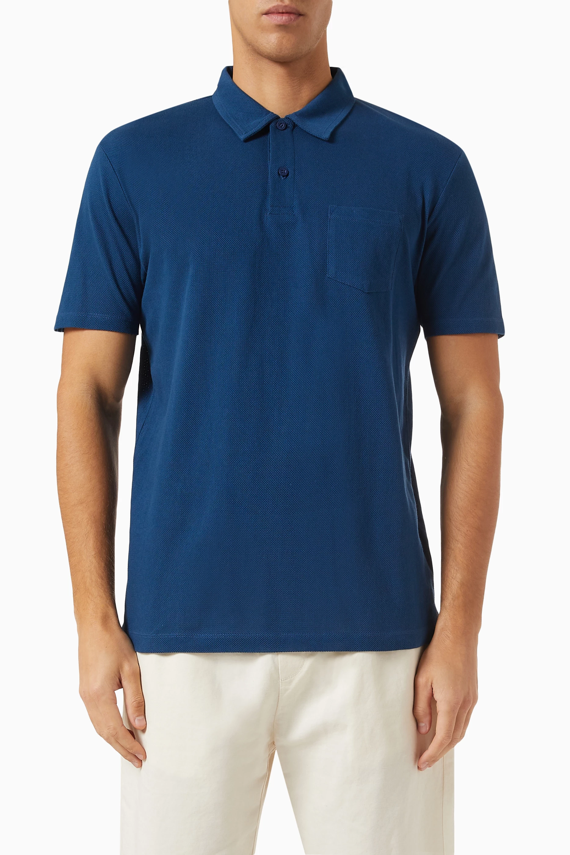 Buy Sunspel Blue Riviera Polo Shirt in Cotton Mesh for Men in