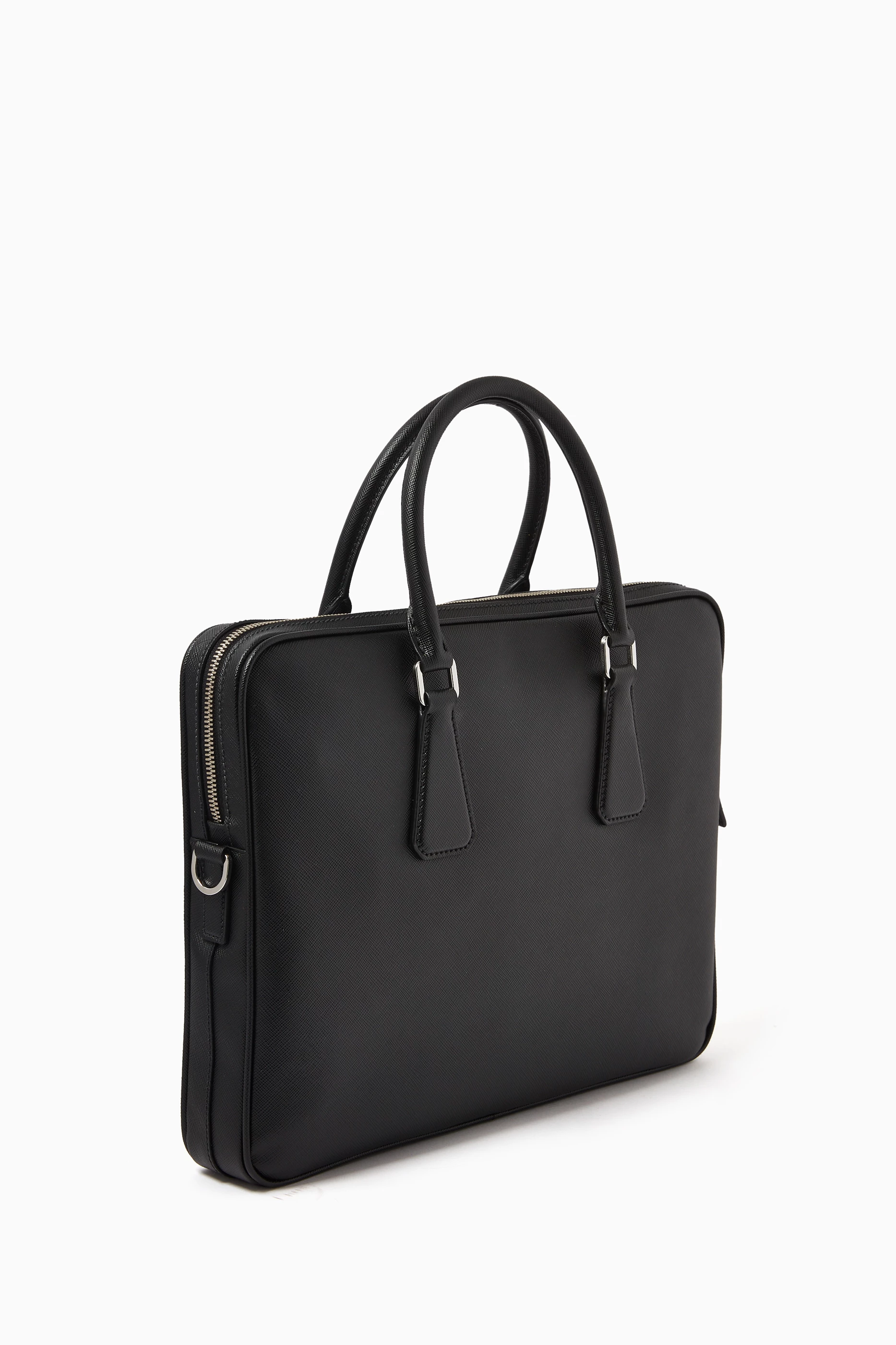 Buy Prada Black Logo Briefcase in Saffiano Leather for Men in