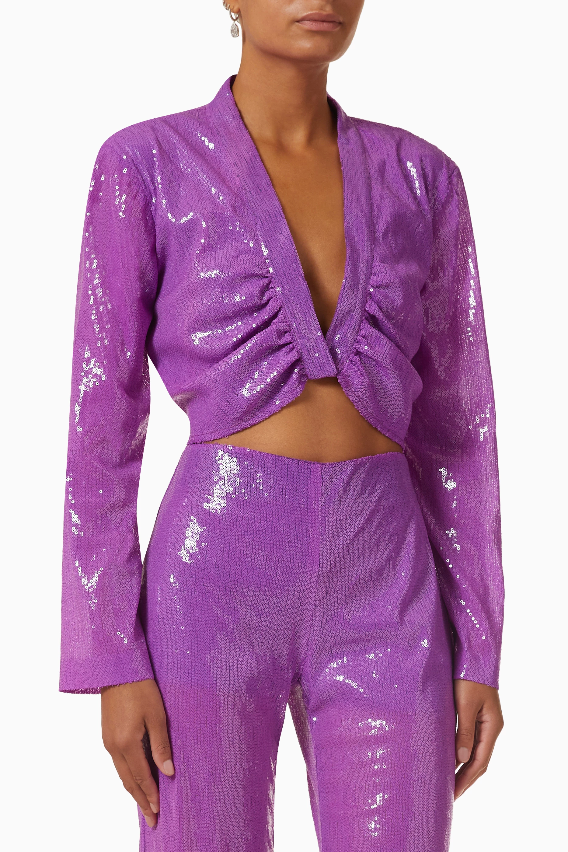 Sequined Crop Top - Light purple/sequins - Ladies