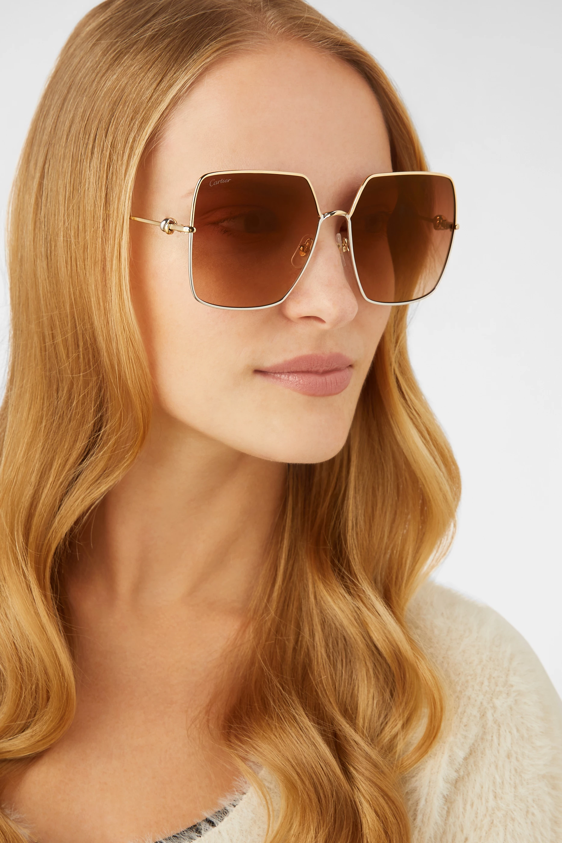 Buy Cartier Gold Oversized Square Sunglasses in Metal for Women in