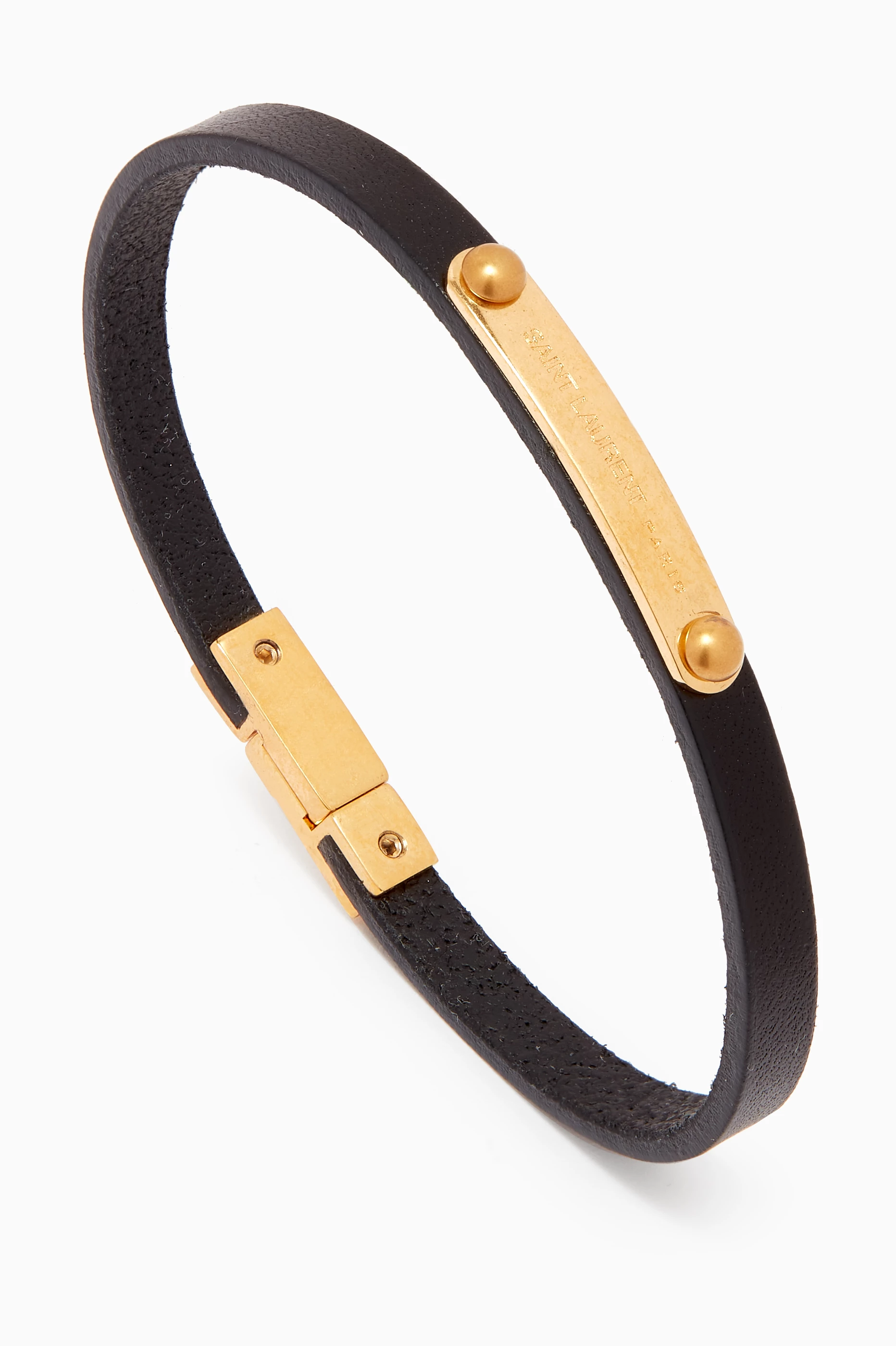 Saint laurent id plaque bracelet in store black leather