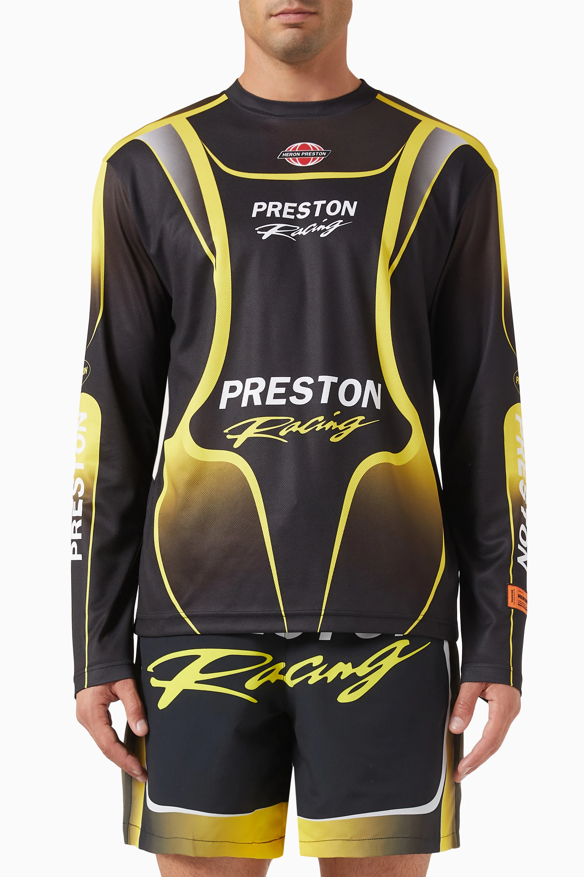 Buy Heron Preston Black Racing Dry fit T shirt in Technical Jersey
