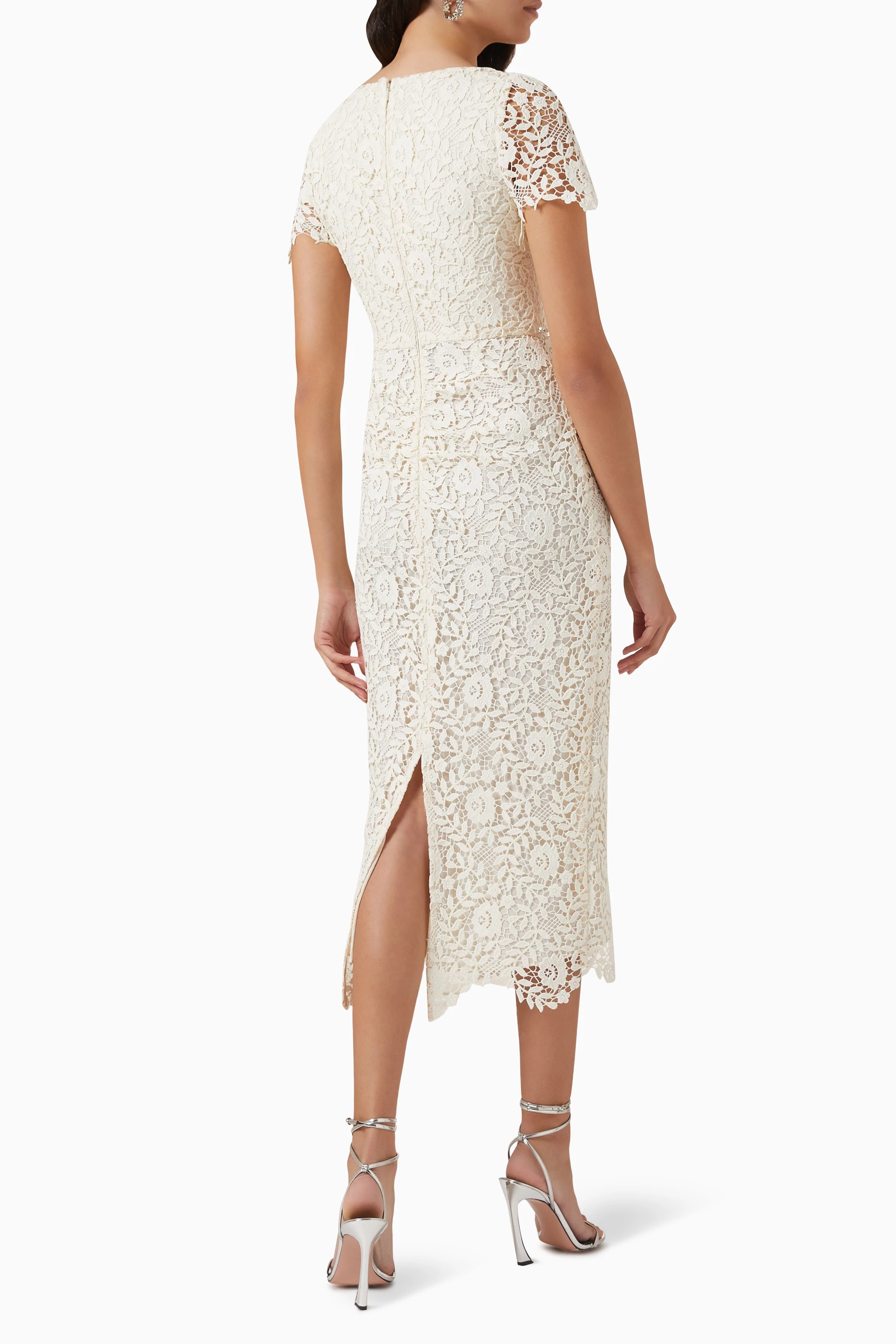 Buy Self Portrait Neutral Midi Dress in Rose Lace for Women in