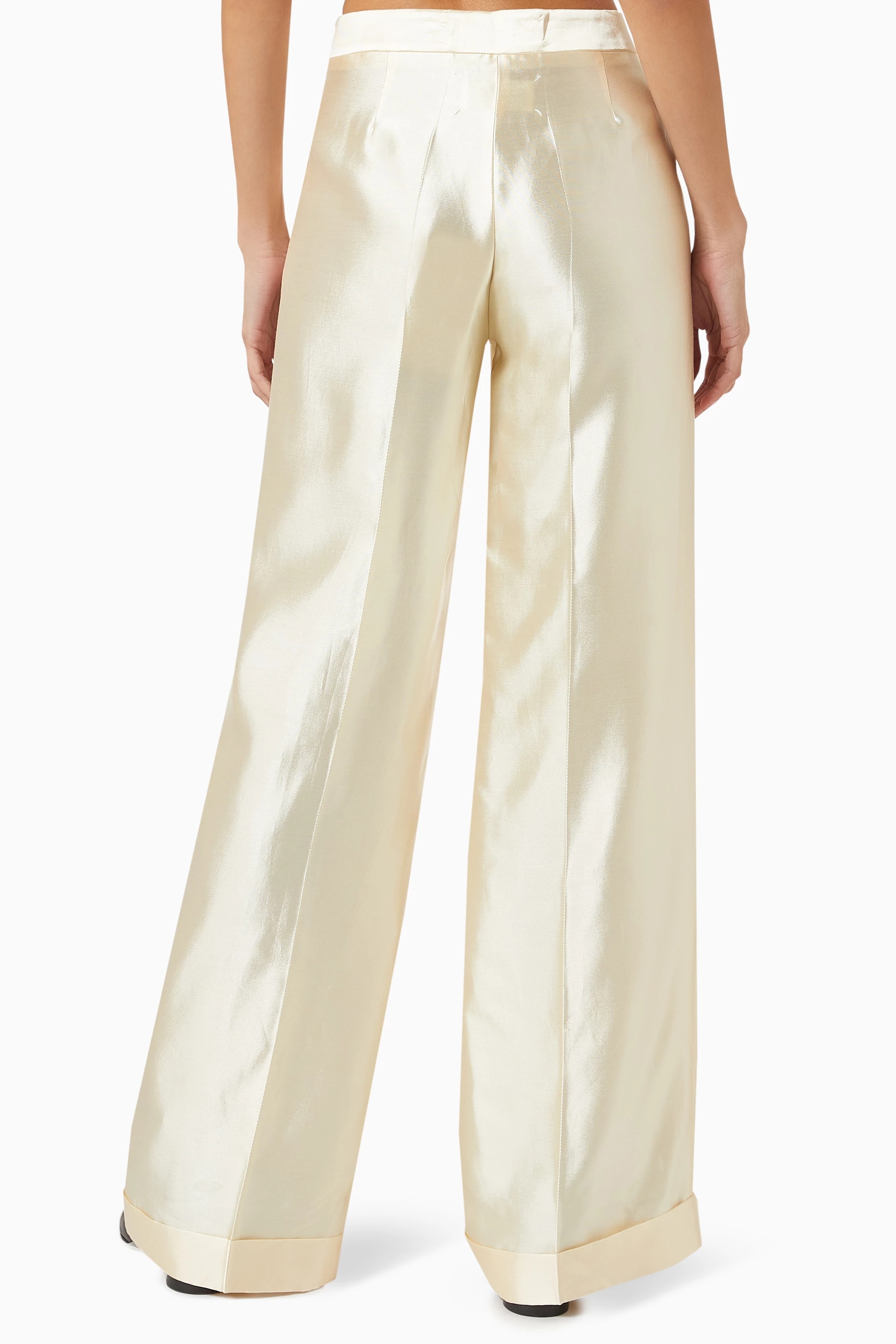 Marciela Satin Straight Leg Pant - Ivory - MESHKI U.S