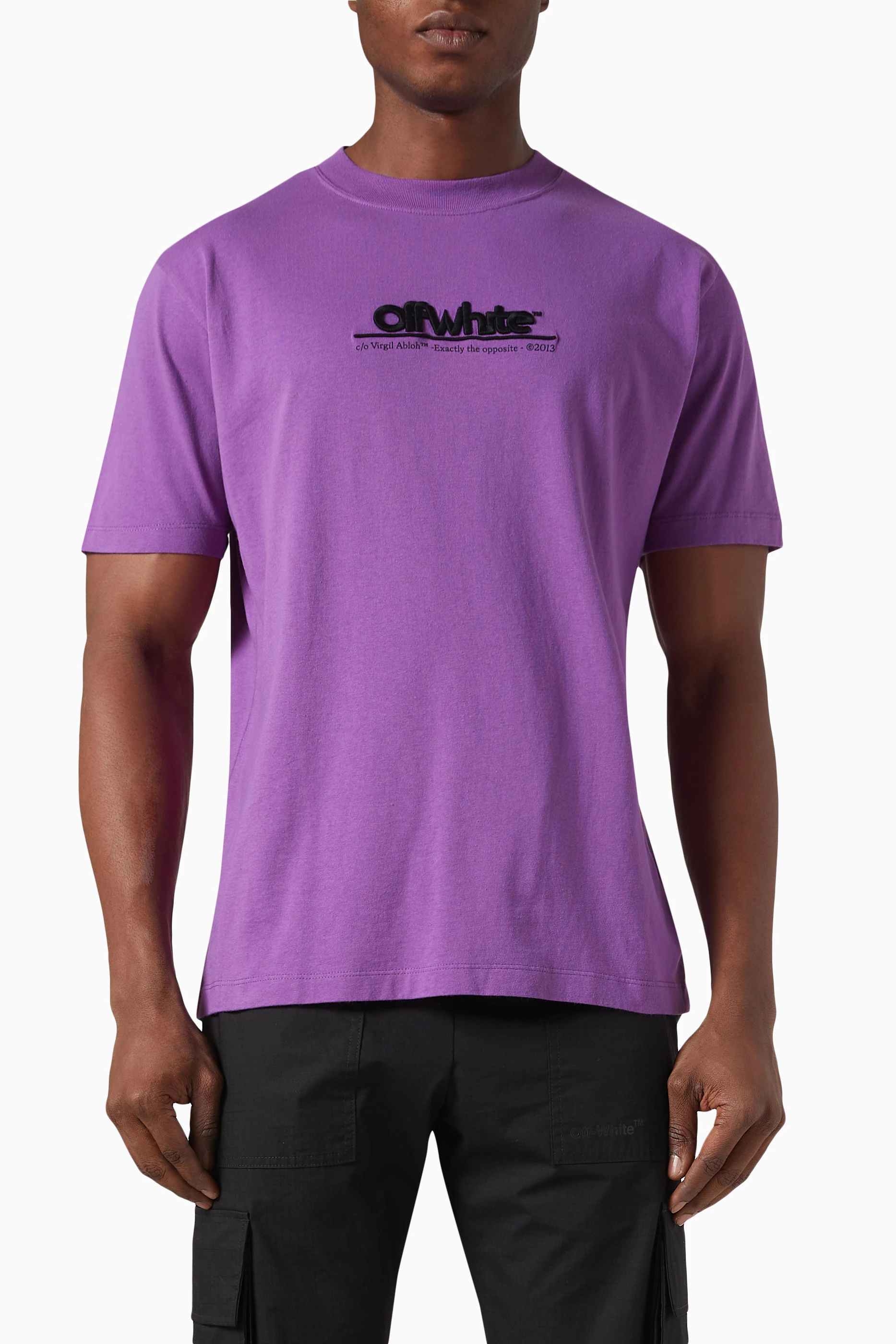 Buy Off White Purple Logo detail T shirt in Cotton for Men in