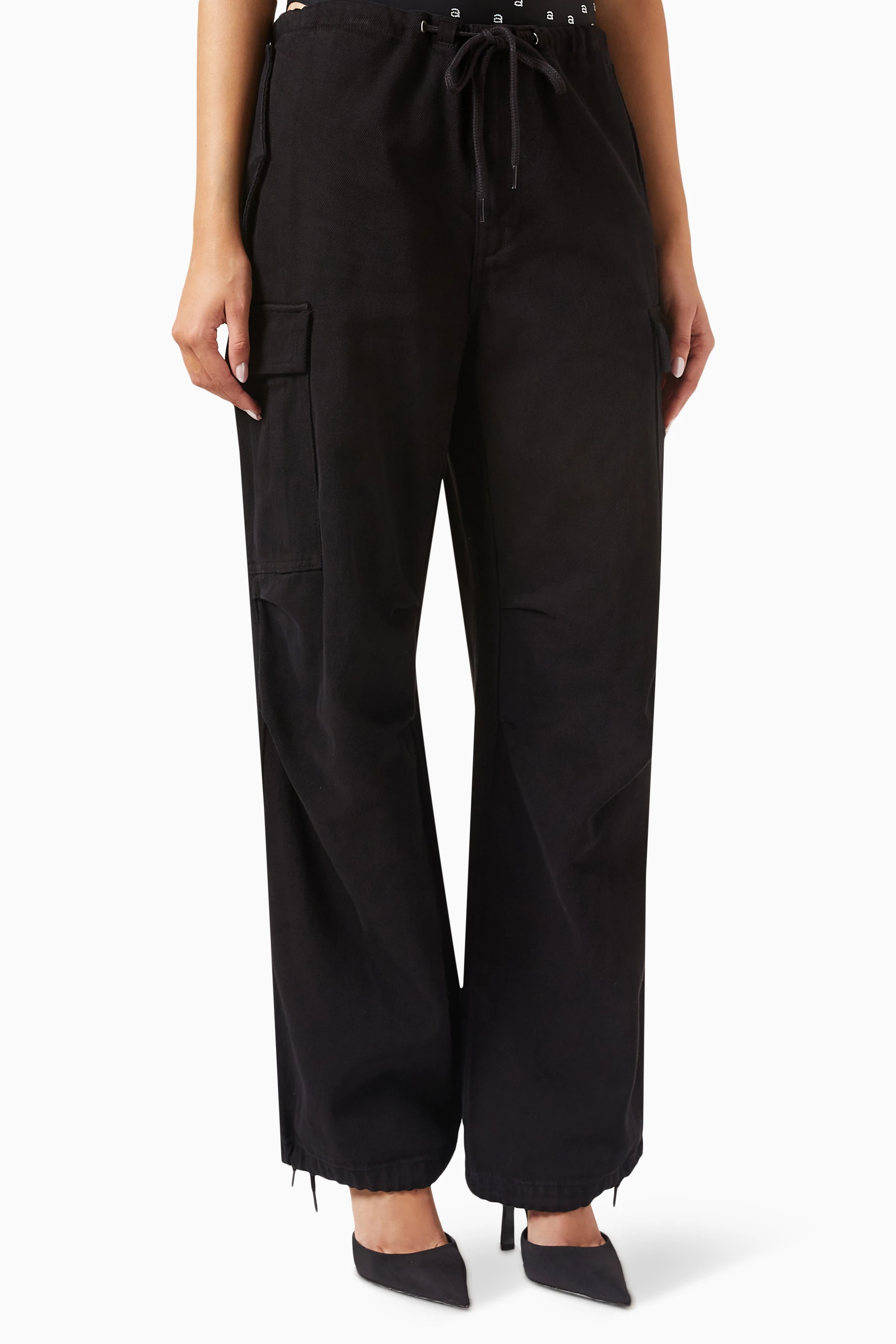 Buy Alexander Wang Black Parachute Pants in Washed Denim Online ...