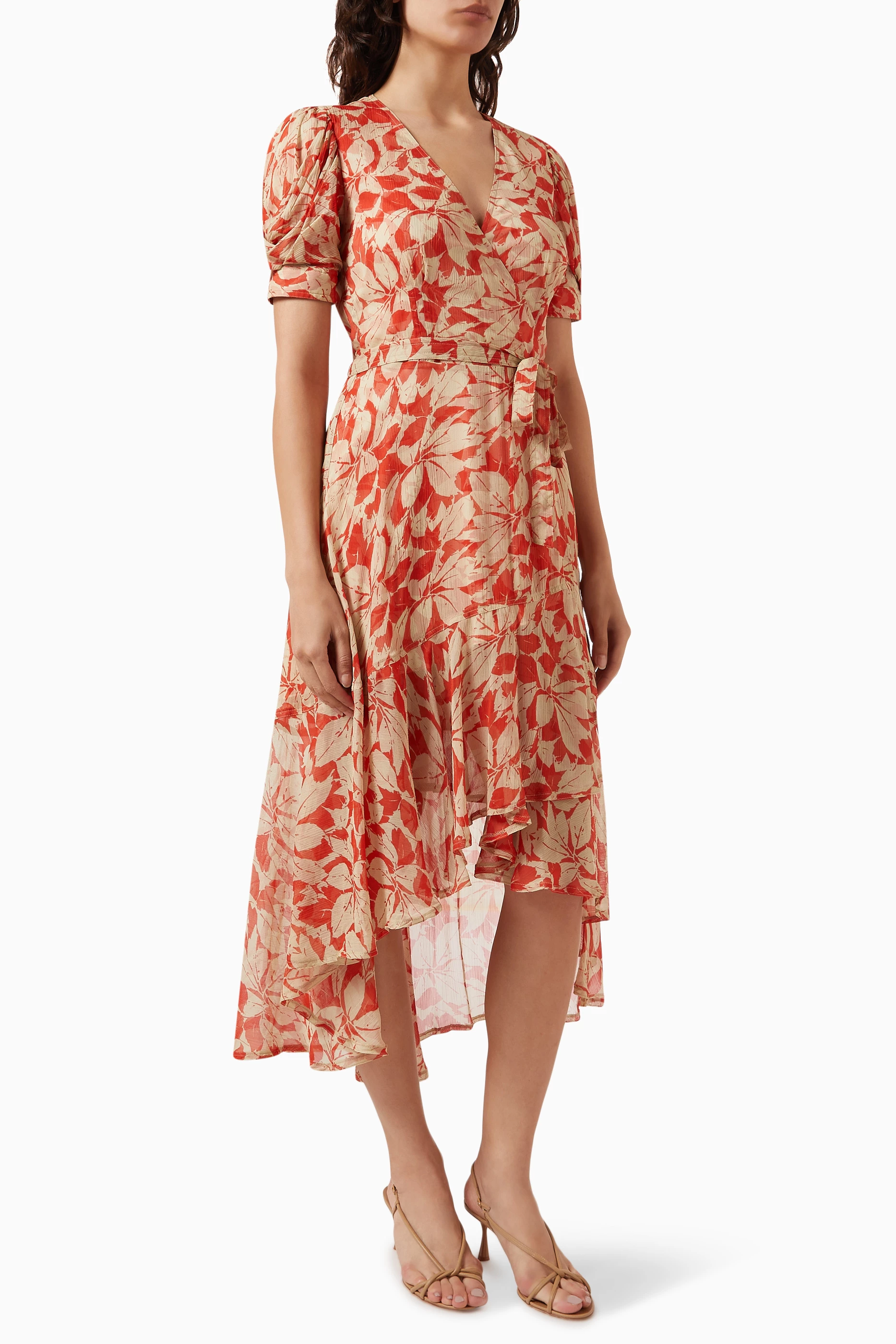 Buy Polo Ralph Lauren Orange Deane Printed Midi Wrap Dress in